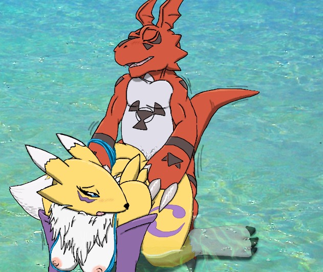 anthro bandai_namco black_sclera blue_eyes blush breasts canid canine digimon digimon_(species) digital_hazard duo e621 eyes_closed female female_penetrated fur guilmon interspecies male male/female male_penetrating male_penetrating_female mammal markings moltsi nipples nude penetration renamon scalie sex symbol tail white_body white_fur yellow_body yellow_fur