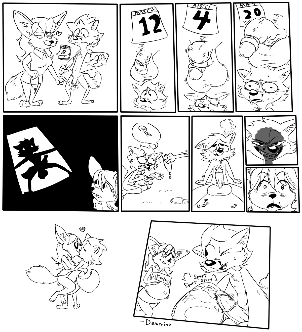 accessory anthro balls balls_expansion big_balls big_penis bodily_fluids canid canine cock_ring comic condom condom_balloon cum cum_buildup cum_inflation cum_inside dawmino digital_drawing_(artwork) digital_media_(artwork) duo e621 erection excessive_cum excessive_genital_fluids expansion female fennec_fox filled_condom fox genital_expansion genital_fluids genitals growth hi_res huge_penis hyper hyper_genitalia hyper_penis inflation jewelry male male/female mammal monochrome nude orgasm_denial penis penis_accessory penis_expansion penis_jewelry pregnant sexual_barrier_device true_fox vein veiny_penis wearing_condom