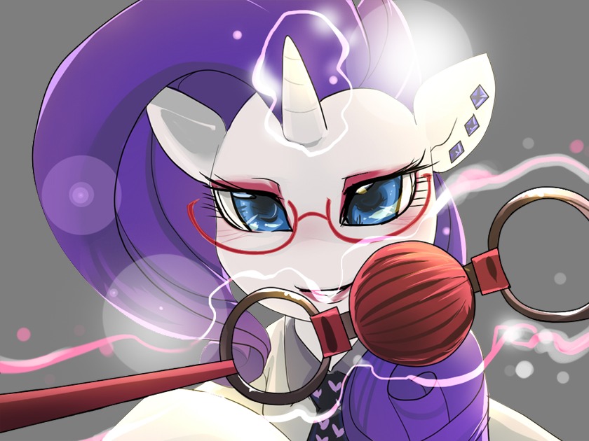 4:3 alpha_channel bakki ball_gag blue_eyes blush e621 equid equine female feral friendship_is_magic gag glowing hair hasbro horn looking_at_viewer magic mammal my_little_pony mythological_creature mythological_equine mythology purple_hair rarity_(mlp) simple_background solo transparent_background unicorn white_body