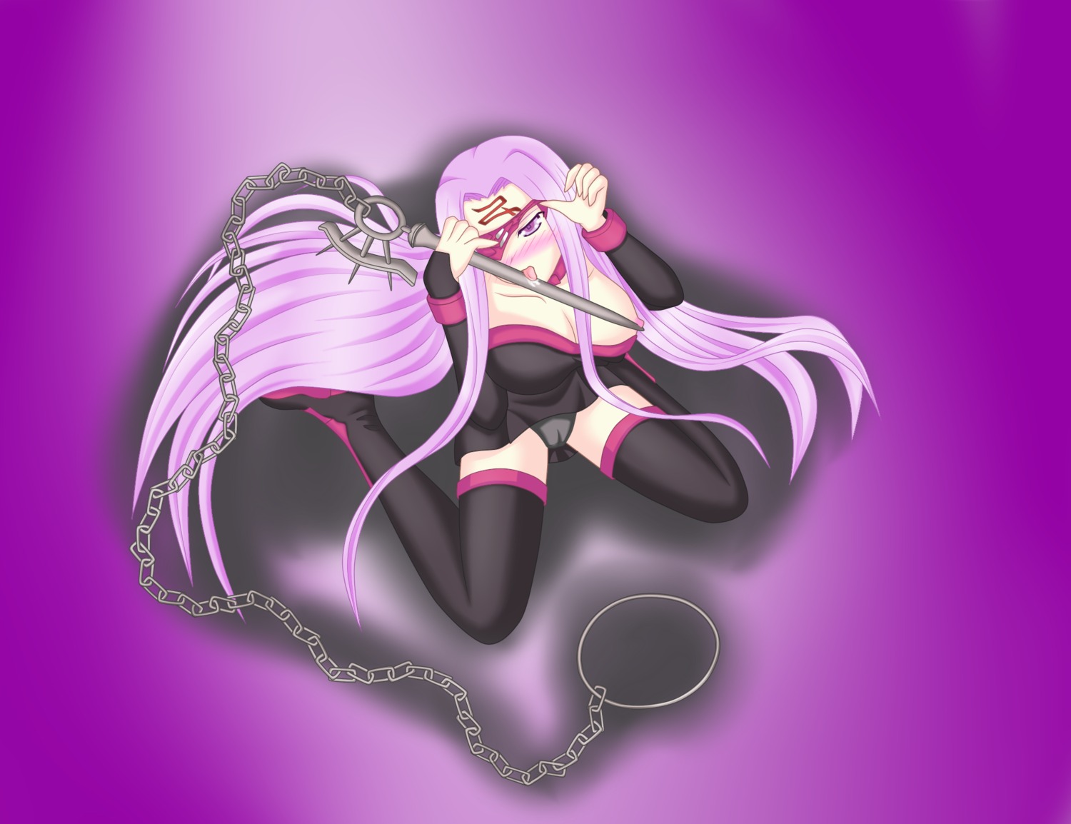 breasts fate/stay_night fate_(series) female large_breasts medusa_(fate) nipples rule34 tagme very_long_hair weapon