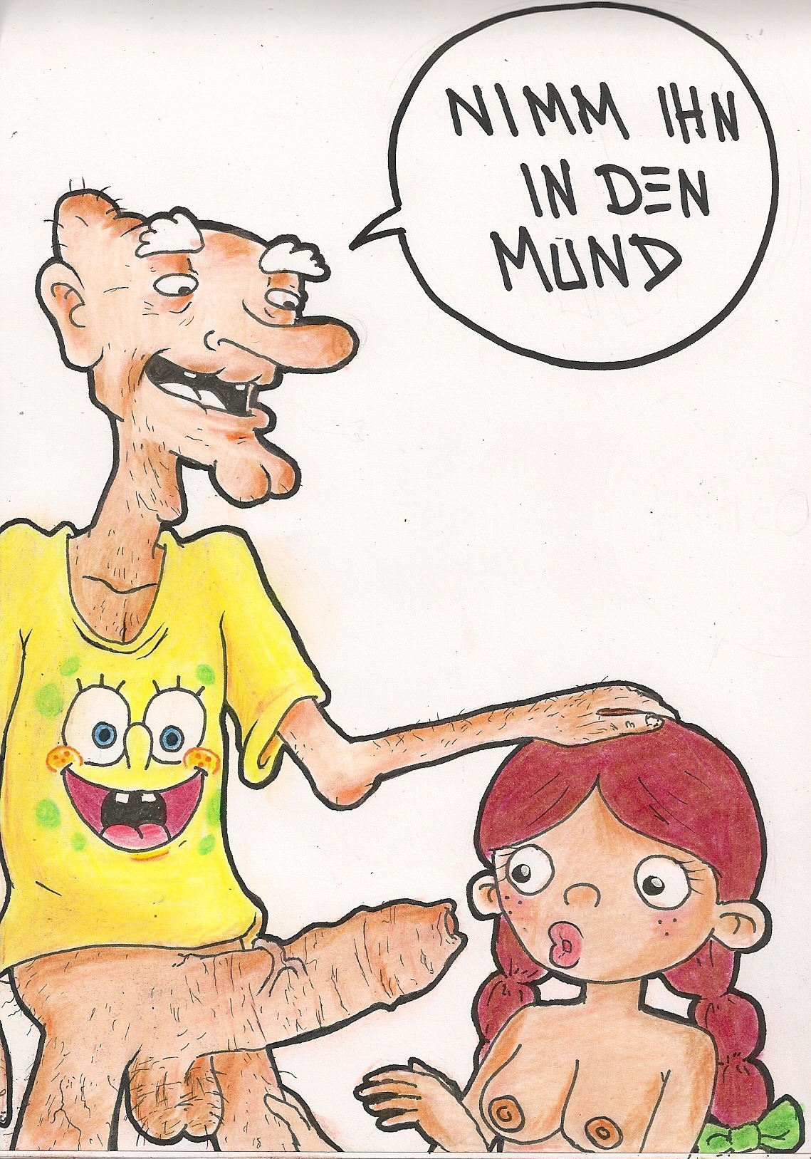1boy 1girls age_difference bald balls bottomless braided_hair dr.fisting erection female foreskin grandpa_phil hairy_balls hand_on_head hey_arnold! huge_cock imminent_oral inviting_to_sex lila_sawyer looking_at_penis male male_focus nickelodeon nipples old old_male older_male penis pursed_lips red_hair rule34 spongebob_squarepants spongebob_squarepants_(character) straight_hair testicles uncircumcised uncut veiny_penis what wide_eyed younger_female