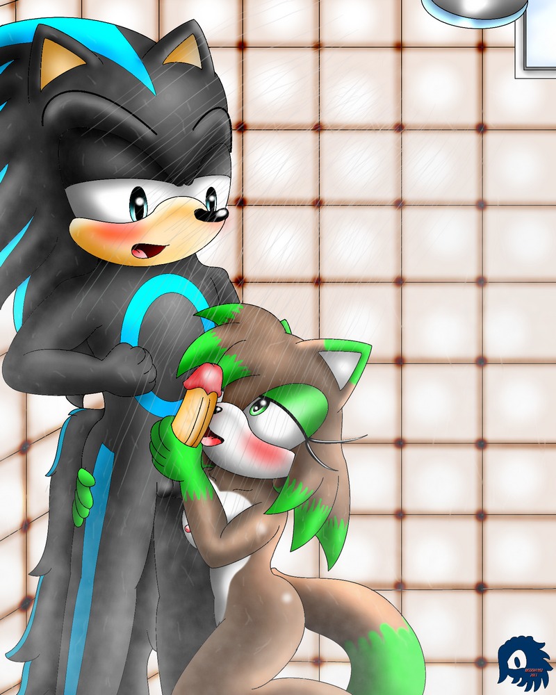 2011 4:5 anthro balls bigdon1992 breasts canid canine canis duo e621 erection eulipotyphlan fan_character fellatio female genitals hair hedgehog licking male male/female mammal nipples nude oral penile penis penis_lick sega sex short_hair shower sonic_the_hedgehog_(series) tail tongue tongue_out wolf