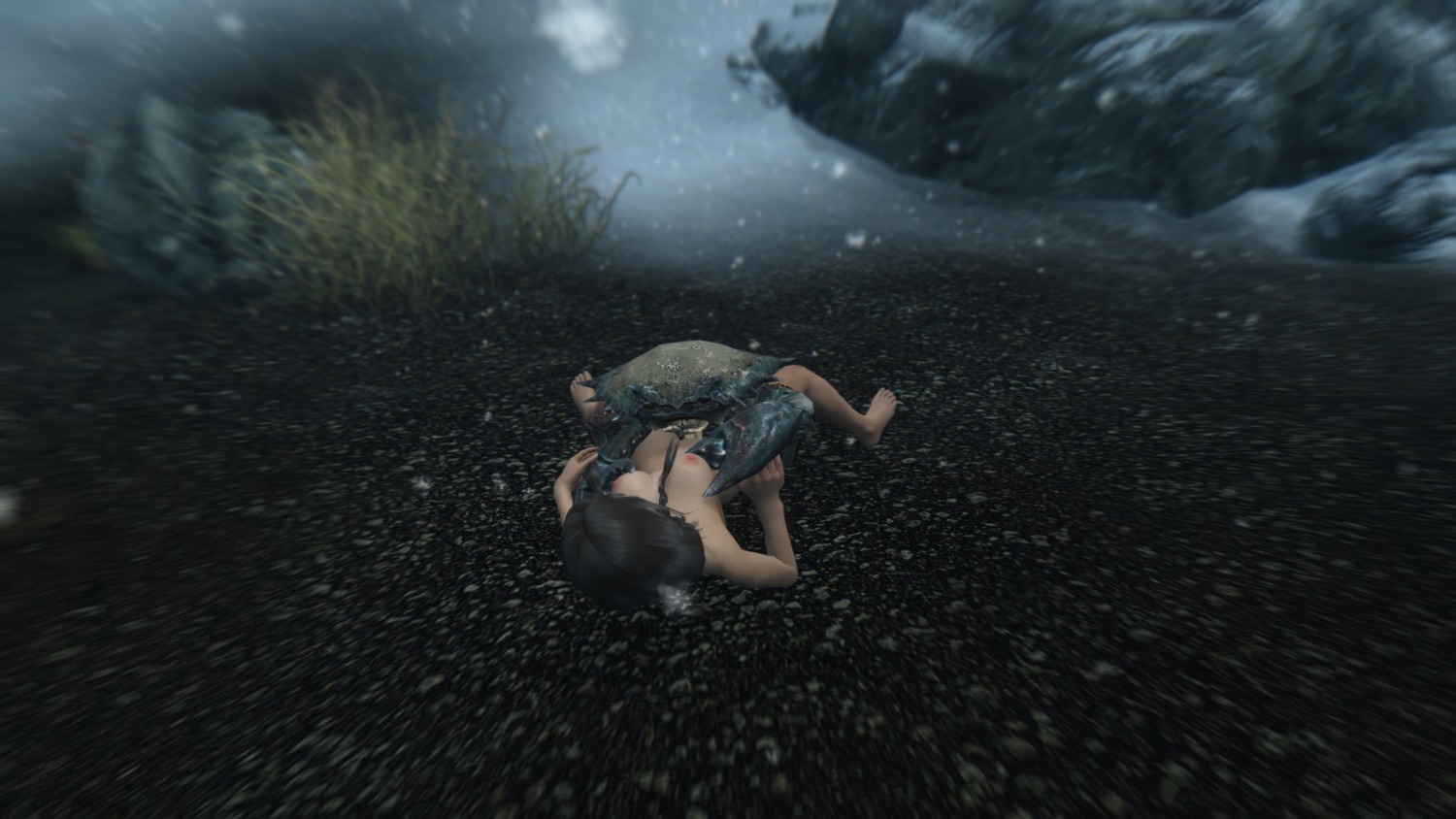 16:9 3d_(artwork) ambiguous_gender aquatic arthropod bestiality bethesda_game_studios breasts crustacean digital_media_(artwork) discombobulation duo e621 female female/ambiguous feral hi_res human human_on_feral interspecies mammal microsoft mudcrab screencap skyrim the_elder_scrolls widescreen