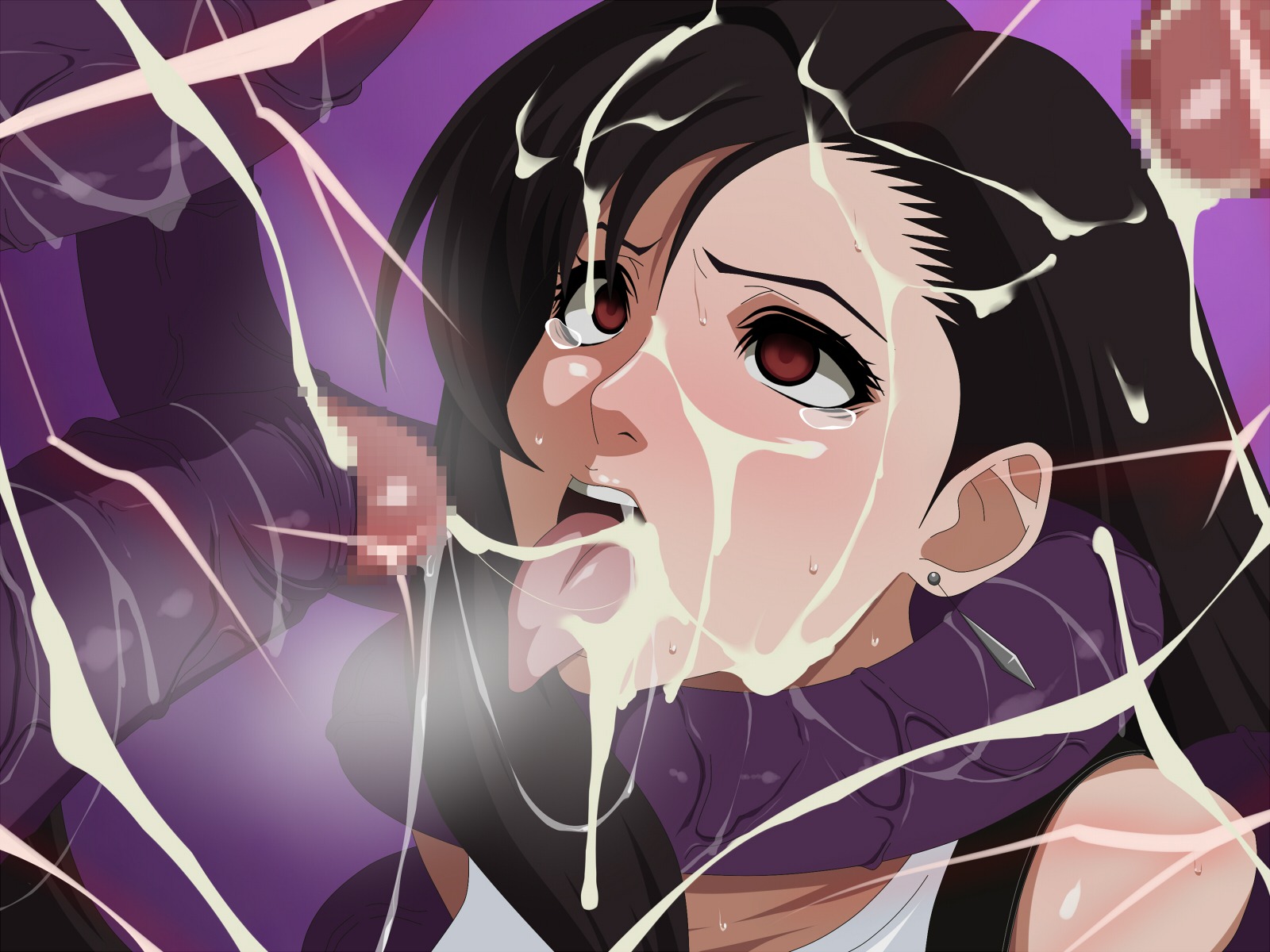 brown_eyes brown_hair censored circle_ip cum cum_in_mouth cum_on_hair cum_on_tongue cum_string cumdrip earrings ejaculation facial female final_fantasy final_fantasy_vii highres human ip jewelry long_hair male mosaic_censoring open_mouth penis rape rolling_eyes rule34 straight_hair sweat tears tentacle tifa_lockhart tongue ultros