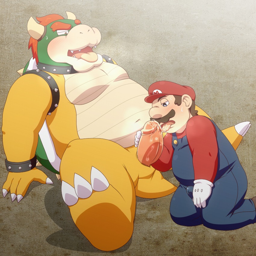 1:1 2013 2_horns 3_toes 4_fingers anthro barefoot blush bodily_fluids bowser breath bulge claws clothed clothing collar duo e621 erection facial_hair feet fingers genital_fluids genitals gloves hair handwear hat headgear headwear horn human human_on_anthro interspecies koopa licking lizard male male/male male_penetrated male_penetrating male_penetrating_male mammal mario mario_bros nintendo nude open_mouth oral overalls panting penetration penile penis penis_lick penta002 pink_body pink_skin precum reptile scalie sex shell shirt simple_background sitting slightly_chubby spikes spread_legs spreading tan_body tan_nose tan_skin teeth text text_on_clothing text_on_hat text_on_headgear text_on_headwear toe_claws toes tongue tongue_out topwear wristband