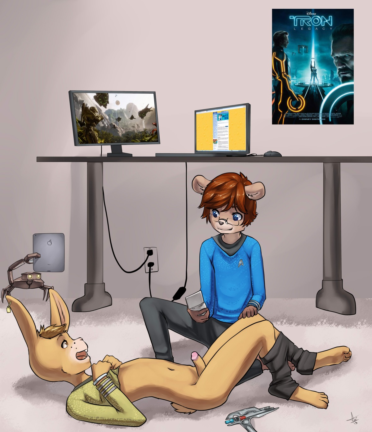 2013 absurd_res adolescent adolescent_anthro all_fours anthro aogami apple_inc. aquatic arched_back arthropod bear bedroom black_bottomwear black_clothing black_pants blonde_hair blue_clothing blue_eyes blue_shirt blue_topwear bottomwear bottomwear_down brown_body brown_eyes brown_fur brown_hair brown_nose buckteeth circumcised claws clothed clothing computer crab crossover crustacean decapod disney duo e621 electrical_outlet electrical_plug electronics english_text erection flower front_view fur genitals glans glistening glowing grasp grass green_clothing green_shirt green_topwear grey_nose gun hair halo_(series) happy hi_res human humanoid_genitalia humanoid_penis inside ipad lagomorph laptop laser leporid light long_ears looking_at_viewer looking_down looking_up lying machine malacostracan male male/male mammal microsoft movie_poster navel on_back open_mouth outside pants pants_down partially_clothed penis phaser plant playing_doctor poster rabbit raised_arm ranged_weapon robot roleplay shadow shirt shirt_up shooting short_hair side_view sitting skinny_anthro skinny_male sky smile snout spacecraft standing star_trek tablet_computer tail tan_body tan_fur tan_glans tan_hair tan_penis tan_tail teeth text tongue topwear toy tron tron:_legacy vehicle weapon xbox_game_studios yellow_eyes young young_anthro young_male