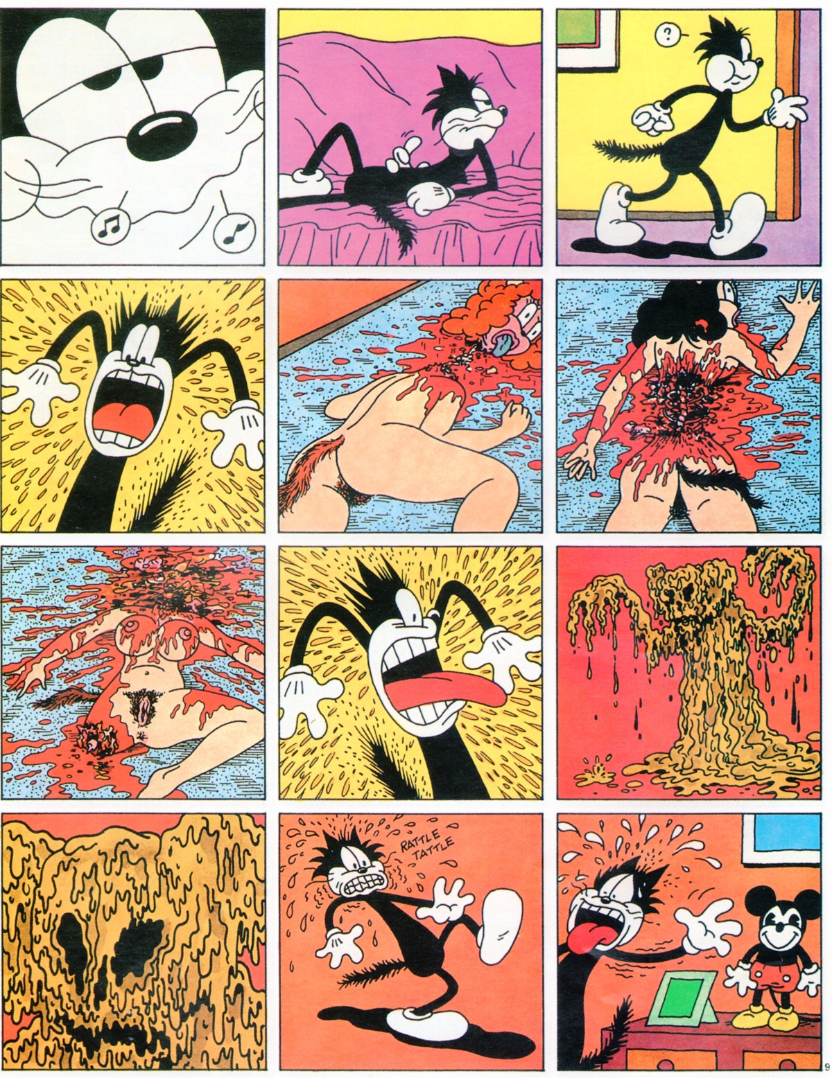 1982 absurd_res animal_humanoid anthro blood bodily_fluids cat_(squeak_the_mouse) cat_humanoid comic death disney domestic_cat e621 felid felid_humanoid feline feline_humanoid felis female female_death genitals gore gore_focus grotesque_death group hi_res house_mouse humanoid male mammal mammal_humanoid massimo_mattioli mickey_mouse monster mouse murid murine rodent squeak_the_mouse tail vulva what