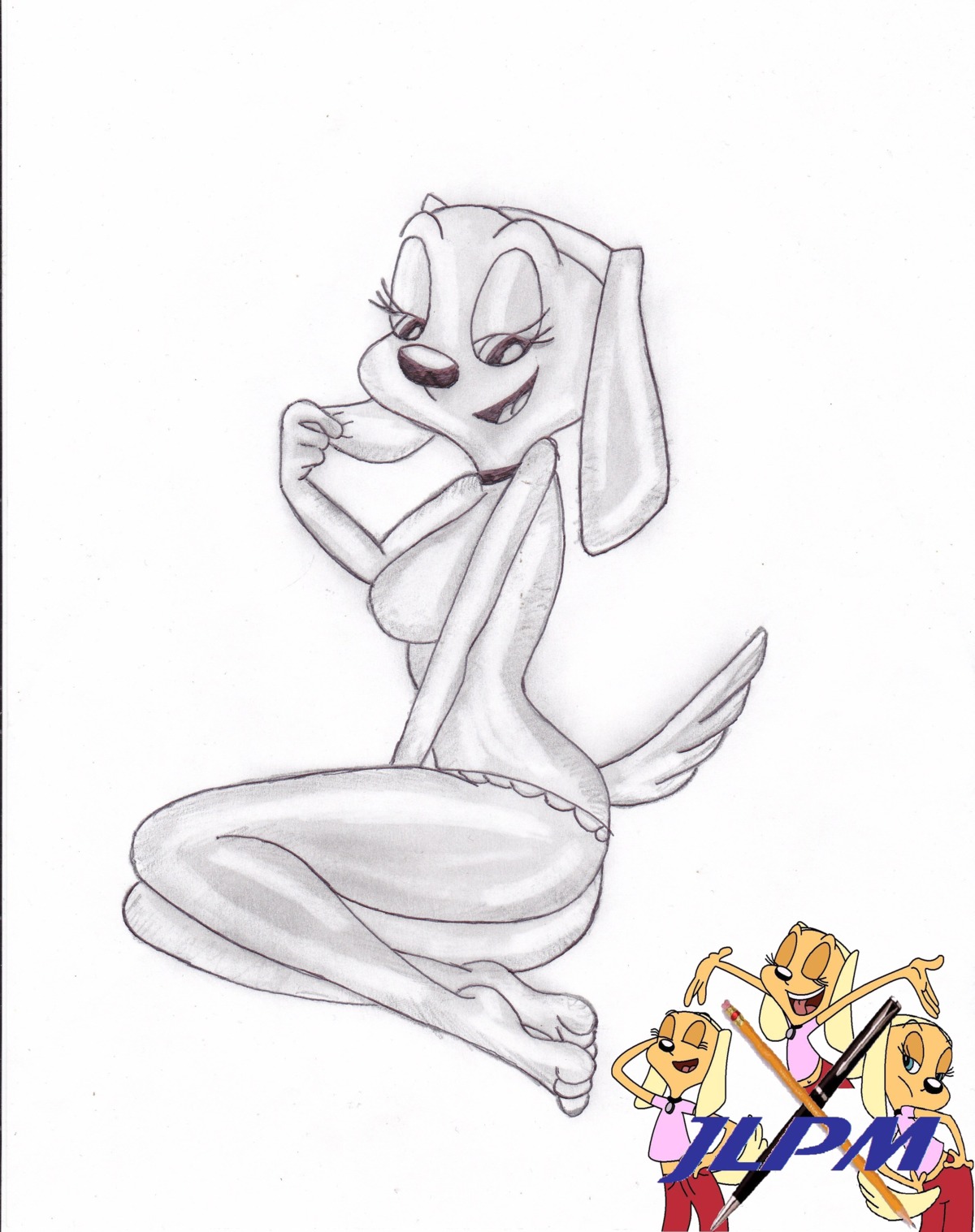 anthro barefoot brandy_&amp;_mr_whiskers brandy_harrington breasts canine disney disney_channel dog female female_only fur furry furry_breasts furry_tail jlpm mammal monochrome nipples nude rule34 side_view sitting smile solo tagme tail toon_disney