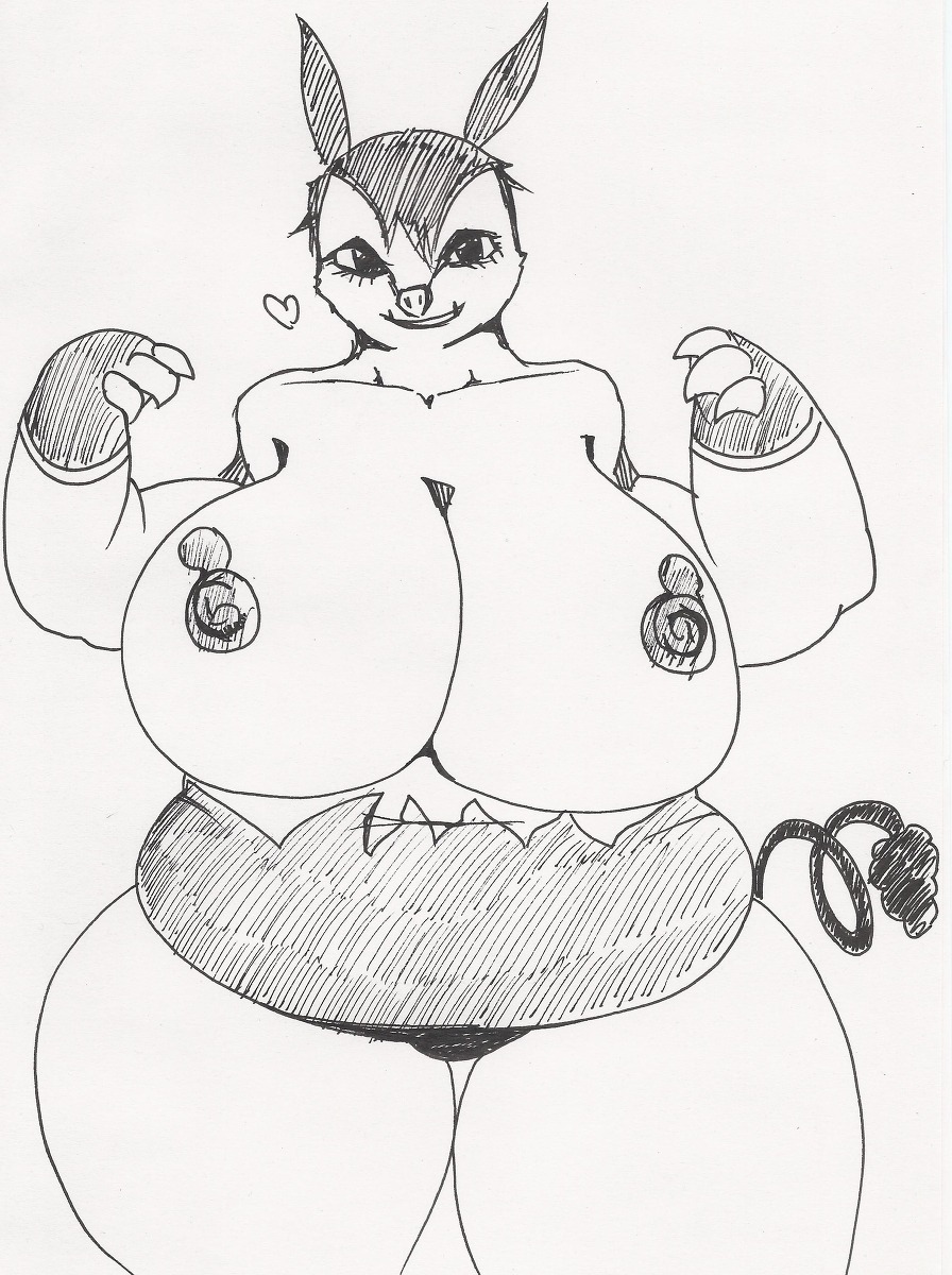 anthro breasts female female_only front_view huge_breasts monochrome nipples nude overweight pignite pokemon rule34 solo standing tagme