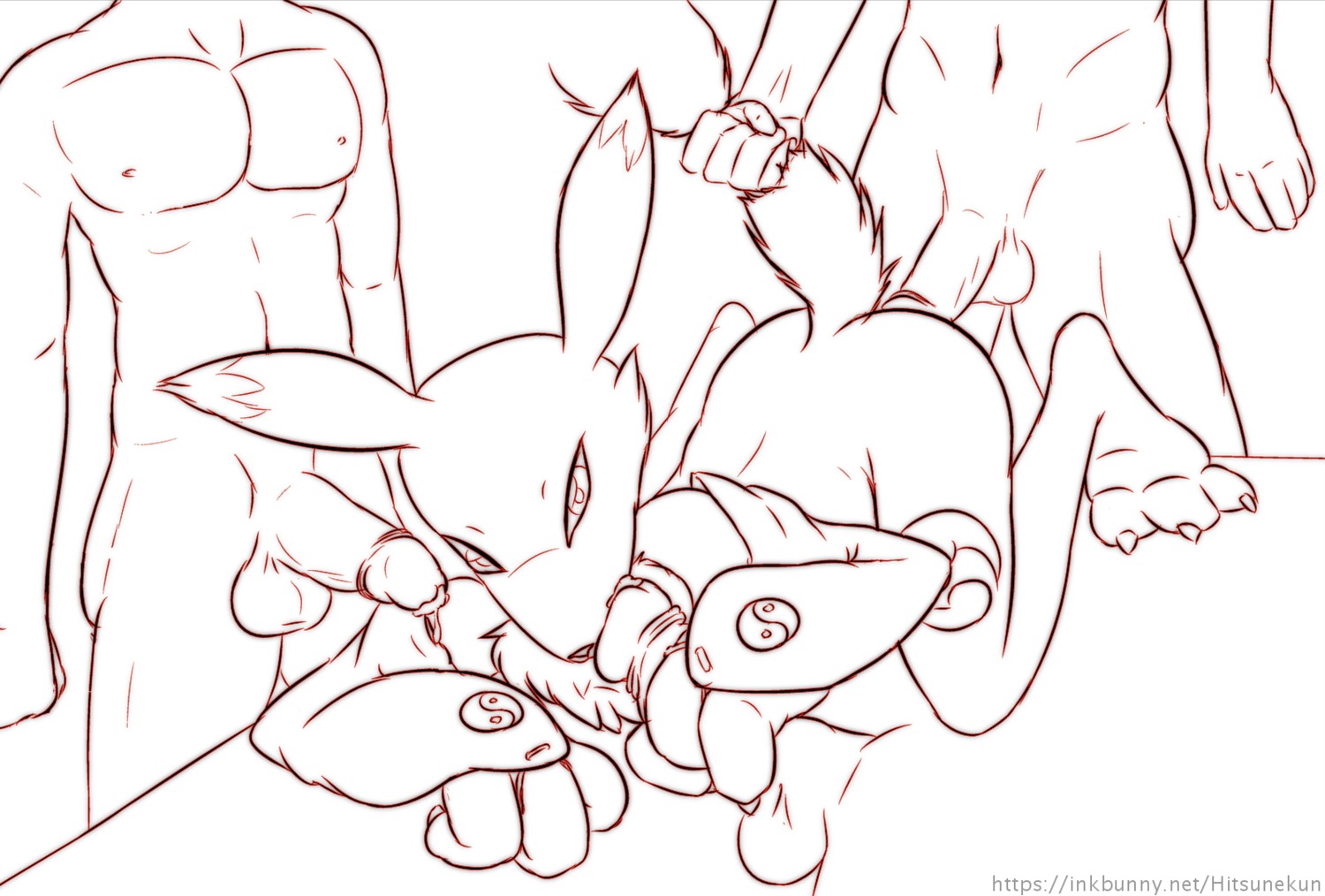 anthro anthro_penetrated balls bandai_namco biped black_and_white canid canine chest_tuft claws clothing digimon digimon_(species) digiphilia e621 erection fellatio fur gangbang genitals gloves group group_sex handwear hitsunekun human human_on_anthro human_penetrating human_penetrating_anthro humanoid_genitalia humanoid_penis interspecies male male/male male_penetrated male_penetrating male_penetrating_male mammal monochrome mostly_nude navel nipples nude oral penetration penile penis raised_tail renamon sex tail tuft