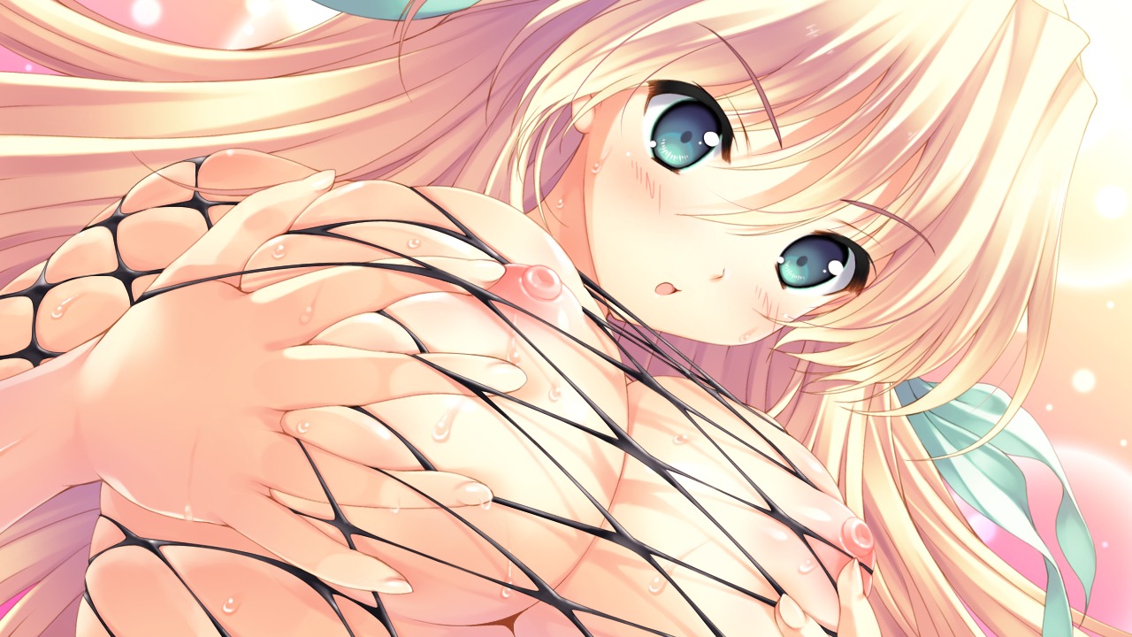 blonde_hair blush breast_grab breasts close ermalit_de_blanchefort female game_cg green_eyes long_hair love_2_quad naruse_hirofumi nipples rule34 wet