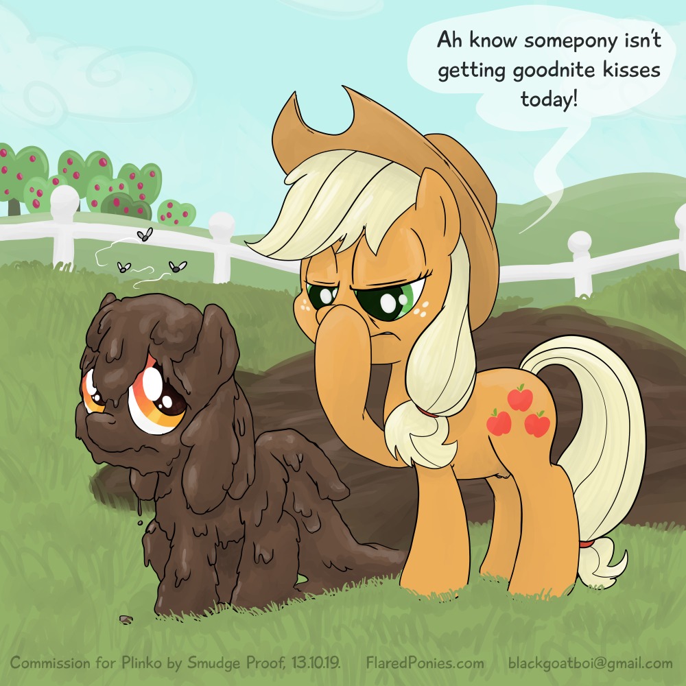 1:1 apple_bloom_(mlp) applejack_(mlp) arthropod clothing digital_media_(artwork) duo e621 earth_pony english_text equid equine feces female feral fly_(animal) friendship_is_magic hasbro hat headgear headwear horse insect mammal my_little_pony pony scatplay smudge_proof teats text url young young_feral