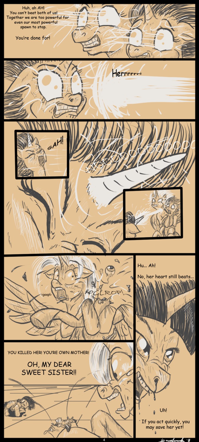 2011 action_scene archived_source black_border blood bodily_fluids border comic death dialogue e621 english_text equid equine eyeball eyebrows feathered_wings feathers female female_death feral friendship_is_magic gavalanche gore group hasbro head_explosion hi_res horn mammal monochrome my_little_pony mythological_creature mythological_equine mythology nosebleed princess princess_celestia_(mlp) princess_luna_(mlp) royalty sepia shocked shot_in_head signature teeth text twilight_sparkle_(mlp) winged_unicorn wings