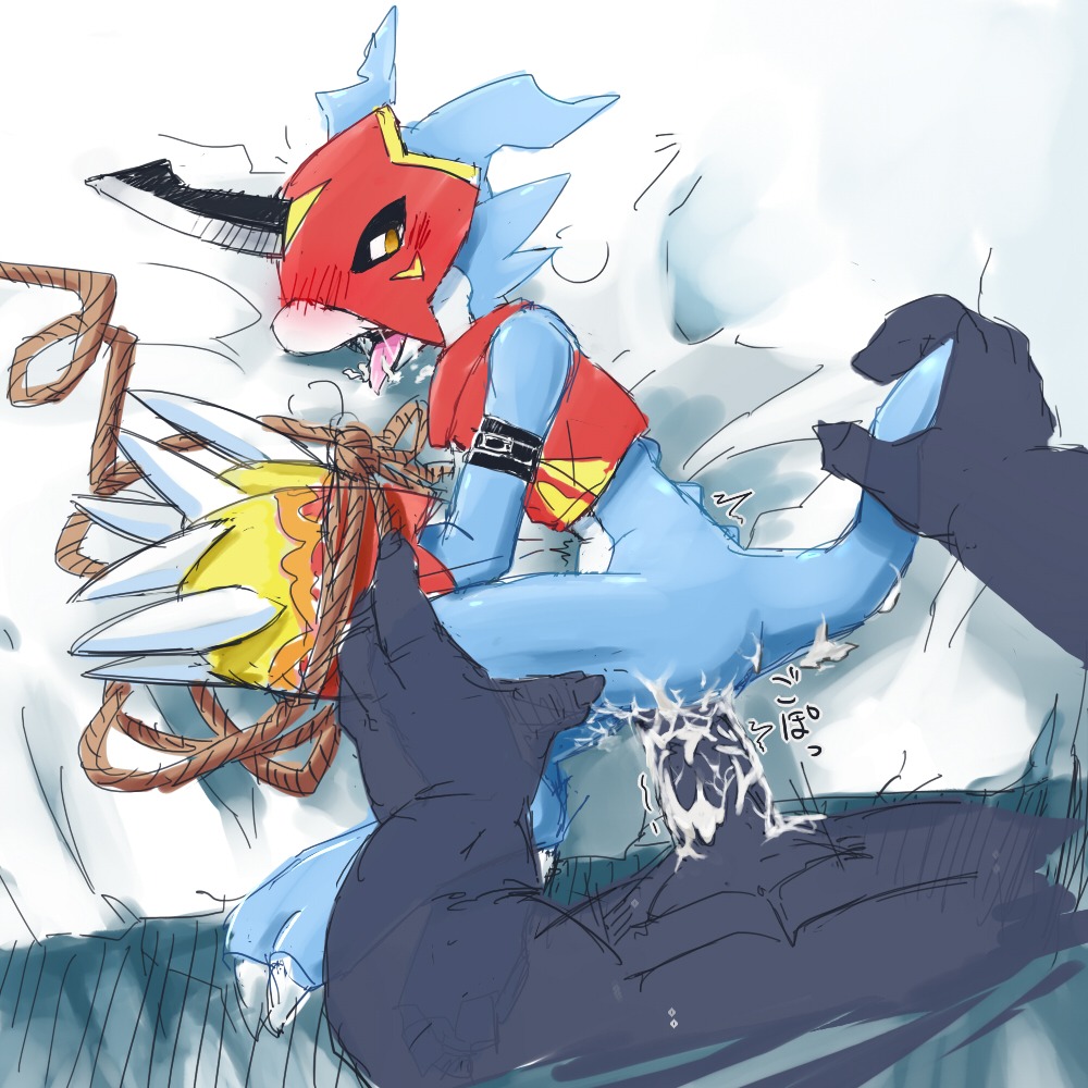 1:1 ambiguous_gender ambiguous_on_human ambiguous_penetrated anthro anthro_penetrated armor bandai_namco bdsm biped blue_body blue_skin blush bodily_fluids bondage bottomless bound clothed clothing cum cum_inside digimon digimon_(species) digiphilia dominant duo e621 erection faceless_character faceless_human faceless_male flamedramon fucked_silly furukara genital_fluids genitals human human_on_anthro human_penetrating human_penetrating_anthro interspecies larger_dom larger_male lizard looking_back lying male male/ambiguous male_on_anthro male_penetrating male_penetrating_ambiguous mammal no_pupils on_side penetration penis reptile scalie sex size_difference smaller_ambiguous smaller_penetrated submissive tail tail_grab tight_fit tongue tongue_out