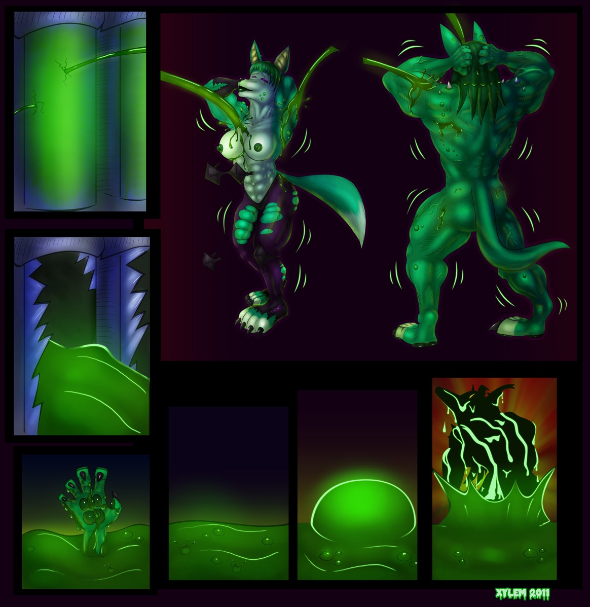 2011 abs anthro claws clothes color female female_only fox fur furry green_fur green_hair hair indoors krystal muscles nude rule34 short_hair solo star_fox tagme teal_fur torn_clothes transformation