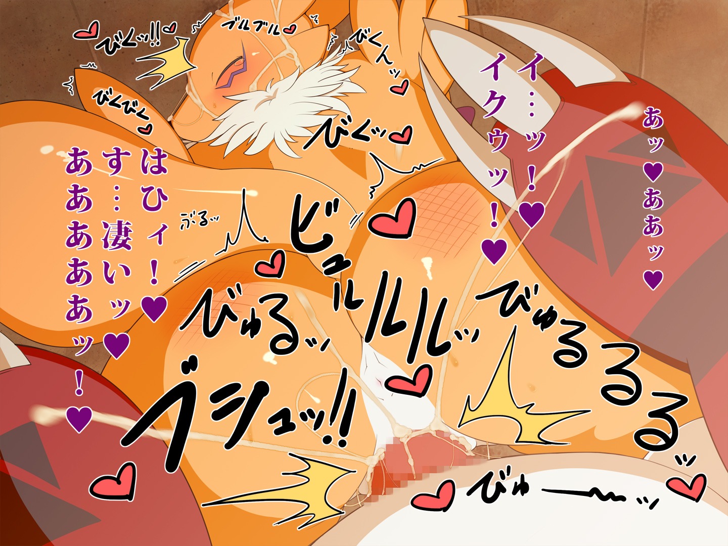 anthro canine censored comic cum digimon digimon_(species) digital_sex_sleeve female fox guilmon heart japanese_text male mosaic_censoring multicolored_body multicolored_fur nipples penis red_body renamon reptile rule34 scalie sindoll text translation_request two-tone_body two-tone_fur white_body white_fur yellow_body yellow_fur