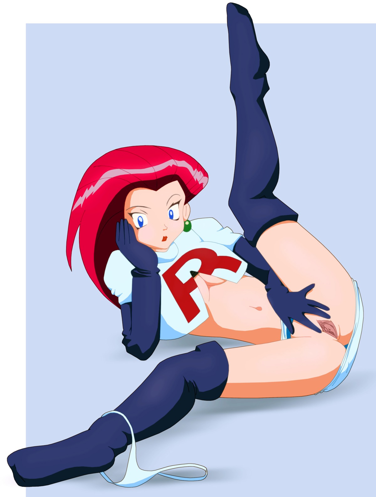 black_boots boots breasts elbow_gloves female female_only gloves human human_only jessie_(pokemon) medium_breasts nintendo panties panties_around_leg pokemon pussy rule34 spread_legs spread_pussy stockings tapdon team_rocket thigh_boots thighhighs white_panties