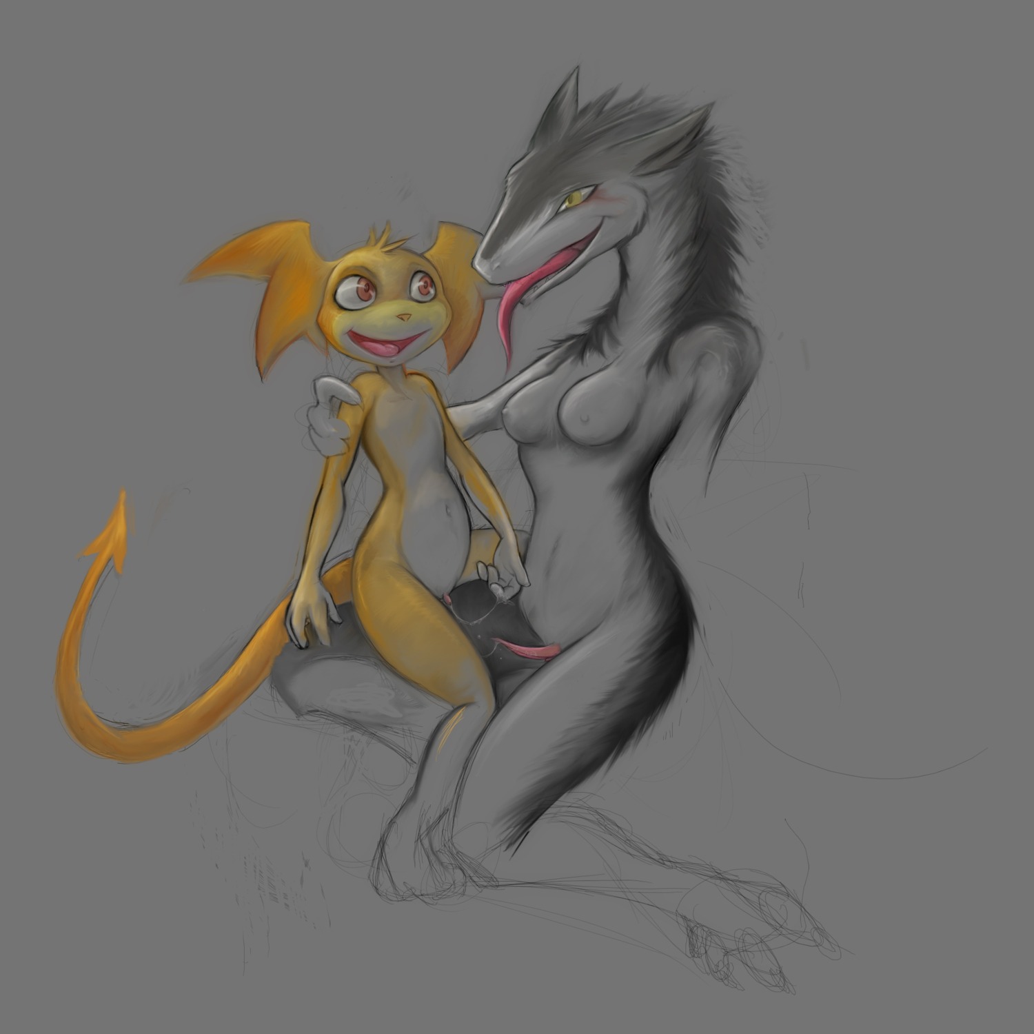 1:1 andromorph andromorph/female anthro bandai_namco bodily_fluids breasts clitoral_hood clitoris cum darkdoomer digimon digimon_(species) duo e621 enlarged_clitoral_glans erect_clitoris female fluffy genital_fluids genitals hi_res intersex intersex/female mammal mokvwap nude patachu prehensile_clitoral_hood sergal sketch smile tail tongue vulva