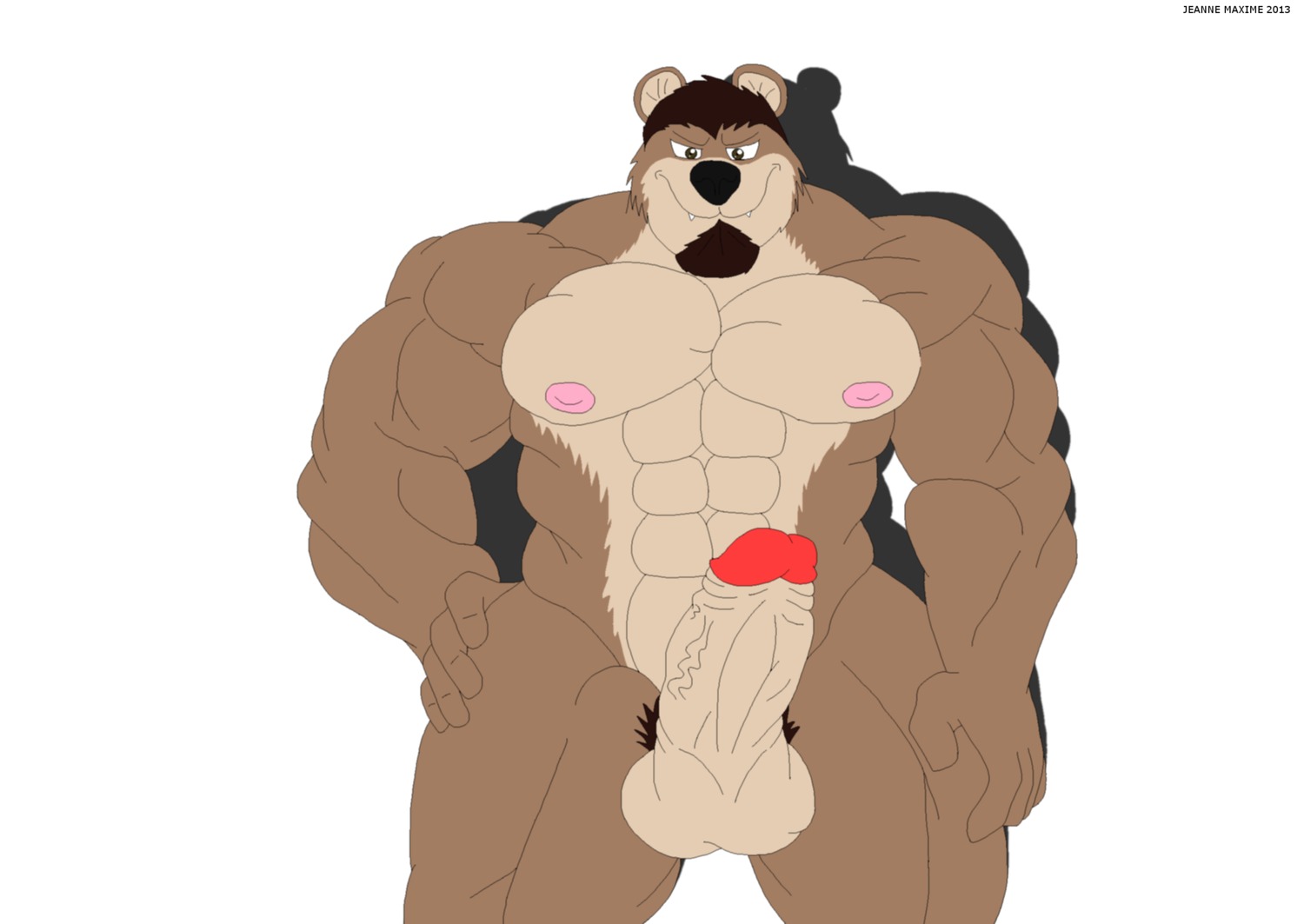 2013 abs anthro balls bear biceps big_muscles big_penis biped black_nose brown_bear brown_body brown_fur canid canine e621 erection fangs foreskin fur genitals grin grizzly_bear hair hi_res humanoid_genitalia humanoid_penis kisuke_mineo looking_at_viewer male mammal maxime-jeanne muscular muscular_anthro muscular_male nipples nude pecs penis pose presenting retracted_foreskin smile solo standing teeth text thick_penis ursine