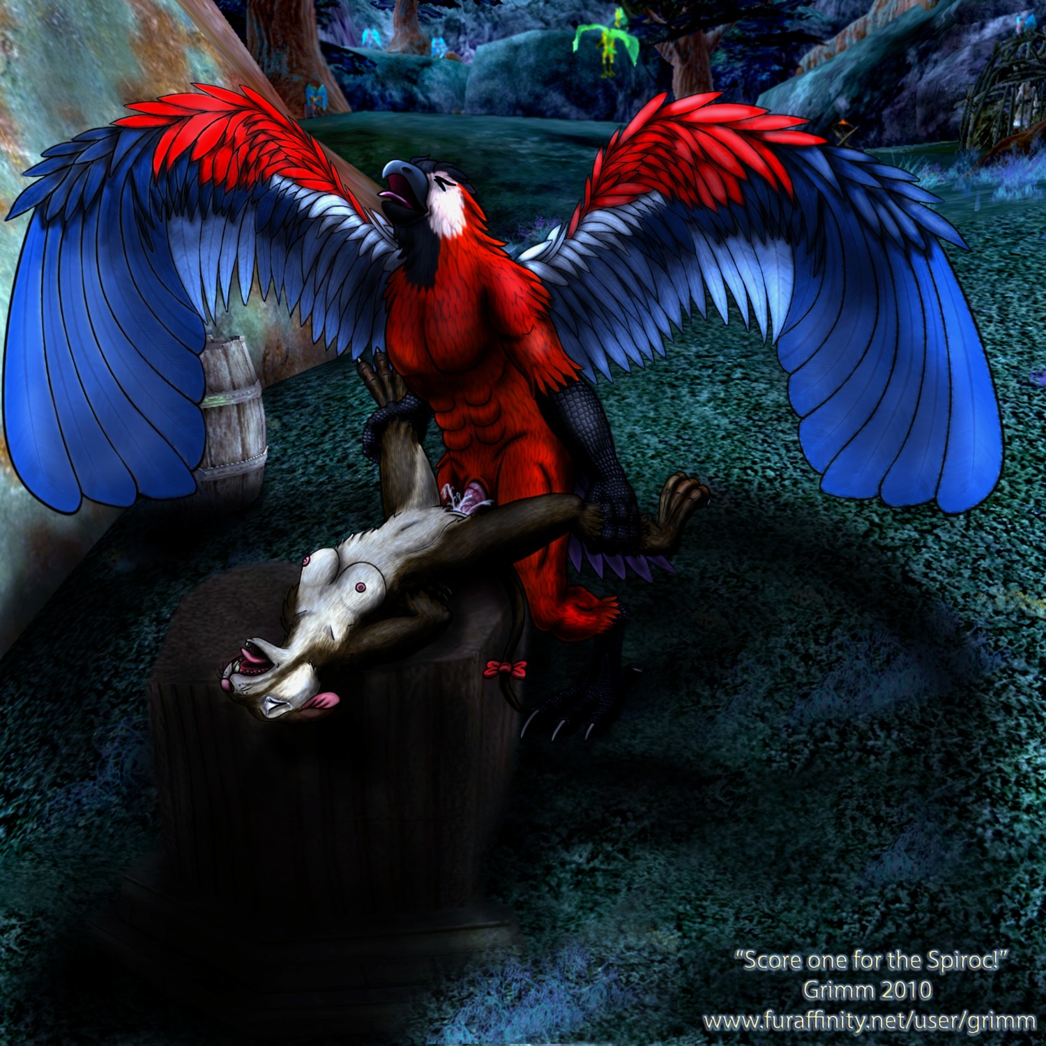 1:1 2010 3d_(artwork) 3d_background absurd_res anthro anthro_on_anthro avian beak bird bodily_fluids breasts cum cum_in_vagina cum_inside detailed_background digital_media_(artwork) duo e621 erection everquest everquest_2 feathered_wings feathers female female_penetrated forced game_background genital_fluids genitals grimm3d hi_res interspecies lying male male/female male_penetrating male_penetrating_female mammal mixed_media night nipples nude on_back orgasm outside parrot penetration penile penile_penetration penis penis_in_vagina rape ratonga rodent sex spiroc table_lotus_position text url vaginal vaginal_penetration wings