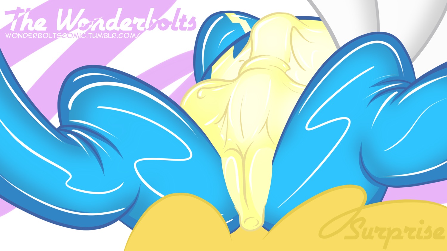 16:9 absurd_res animal_genitalia animal_penis anus bulge clothed clothing detailed_bulge e621 english_text equid equine equine_genitalia equine_penis erection erection_under_clothing feathered_wings feathers feral friendship_is_magic genital_outline genitals hair hasbro herm herm_feral hi_res intersex intersex_feral latex mammal my_little_pony mythological_creature mythological_equine mythology orange_hair pegasus penis penis_outline skinsuit solo surprise_(g4) taharon tail teats text tight_clothing vulva white_body white_feathers widescreen wings wonderbolts_(mlp)