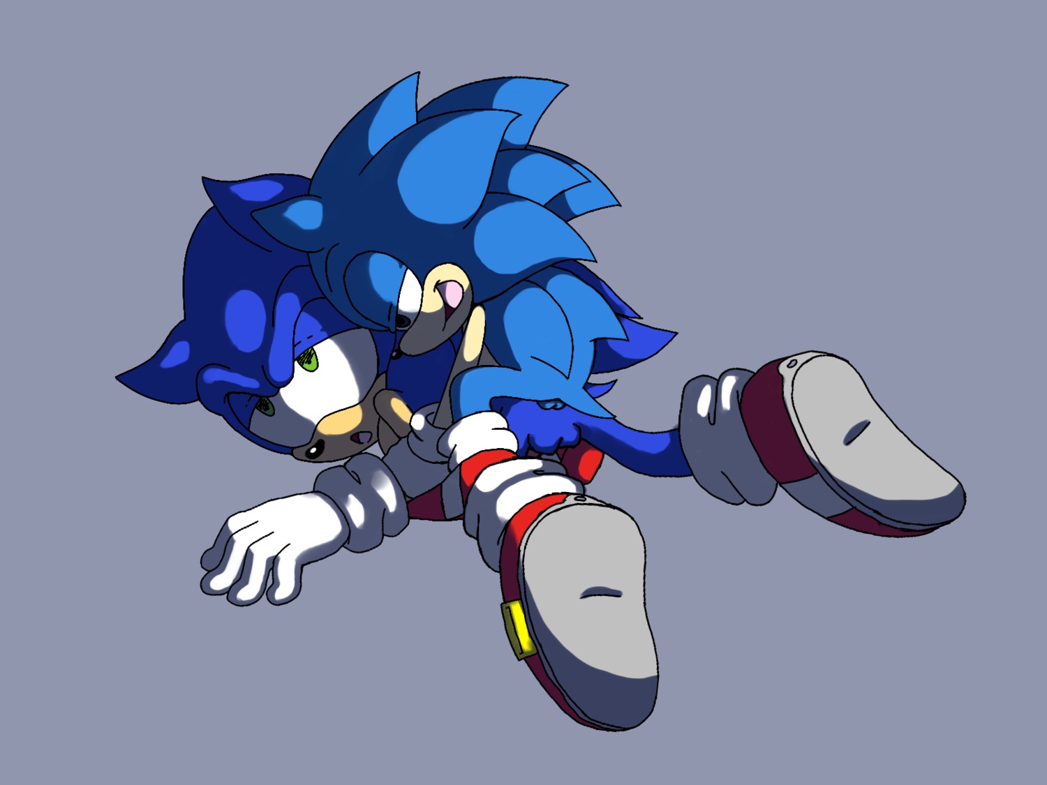 4:3 all_fours anal anal_penetration anthro backsack balls blue_body blue_hair butt classic_sonic classic_sonic_(universe) clothing doggystyle duo e621 eulipotyphlan european_hedgehog footwear from_behind_position genitals green_eyes hair hedgehog hi_res larger_penetrated larger_sub male male/male male_penetrated male_penetrating male_penetrating_male mammal penetration sega selfcest sex shoes side_mouth size_difference skyethekitsune sonic_the_hedgehog sonic_the_hedgehog_(series) square_crossover submissive