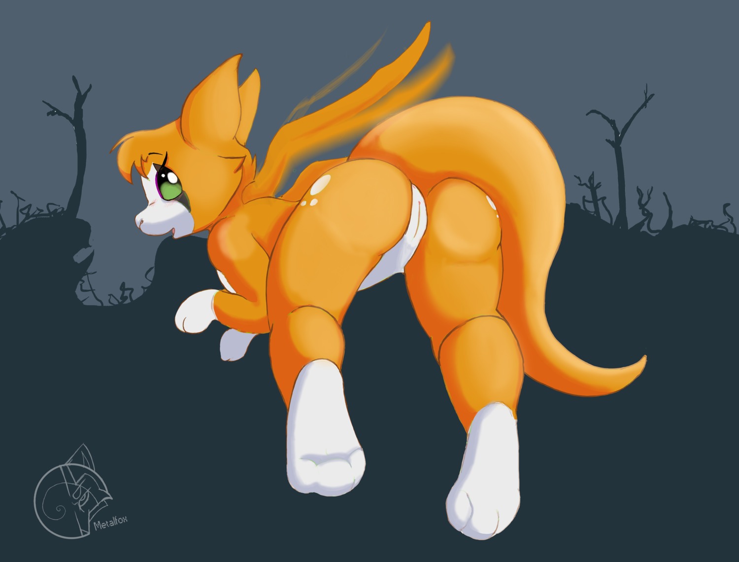 bat blush butt dust:_an_elysian_tail e621 female feral fidget_(elysian_tail) flying fur genitals green_eyes hi_res humanoid_genitalia humanoid_vulva leg_markings looking_at_viewer looking_back mammal markings metalfox nimbat no_pupils no_sclera nude open_mouth orange_body orange_fur outside paws presenting presenting_hindquarters snout socks_(marking) solo tongue vulva white_body white_fur wings