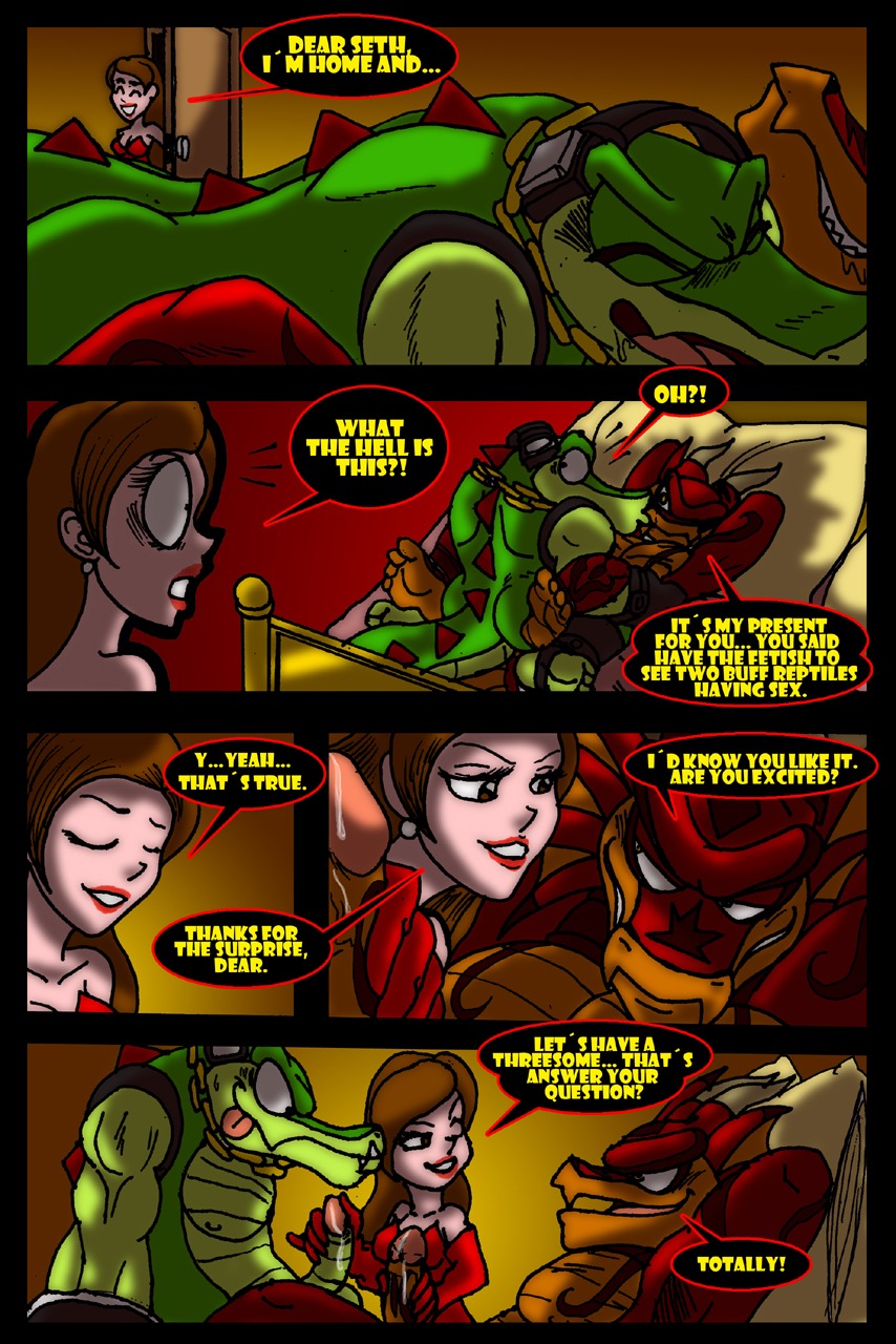 amber_eyes anal anal_penetration animal_genitalia animal_penis anthro anthro_on_anthro anthro_penetrated anthro_penetrating anthro_penetrating_anthro aquatic balls bedroom bisexual broken_language butt caught_in_the_act chain_necklace clothing comic crocodile crocodilian dialogue dragon dress e621 electronics english_text erection explicitly_stated_consent eyes_closed female female_on_anthro fish from_front_position genitals gold_(metal) gold_jewelry gold_necklace green_body green_scales grin group happy happy_sex headphones hi_res horn hug human inside interspecies jewelry looking_pleasured lying male male/female male/male male_penetrated male_penetrating male_penetrating_male mammal mating_press missionary_position muscular muscular_male mythological_creature mythological_scalie mythology necklace nipples non-mammal_balls non-mammal_nipples obscured_penetration obscured_sex offscreen_sex on_back open_mouth pecs penetration penile penile_penetration penis penis_in_ass reptile scales scalie scrunchy_face sega seth_(yuski) sex smile sonic_the_hedgehog_(series) tail text thedirtyshark tongue vector_the_crocodile