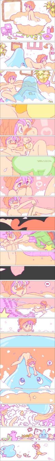 bath blush comic cote dragon_quest female flat_chest rule34 slime slime_(dragon_quest) slime_monster tagme towel
