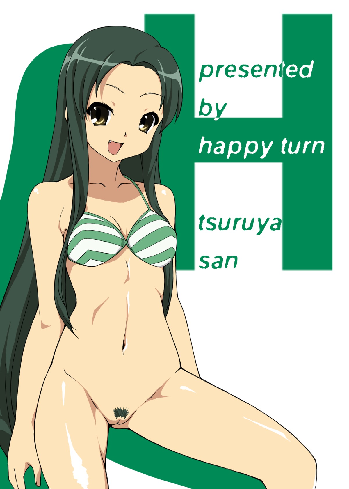big_eyes bottomless bra breasts female female_only happy_turn_(artist) human pale_skin pointy_chin pubic_hair pussy rule34 sitting small_breasts solo suzumiya_haruhi_no_yuuutsu tagme tsuruya