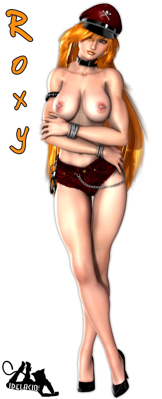 3d areola blue_eyes breasts erect_nipples female final_fight handcuffs high_heels hoop_earrings idelacio nipple_piercing nipples orange_hair piercing roxy_(final_fight) rule34