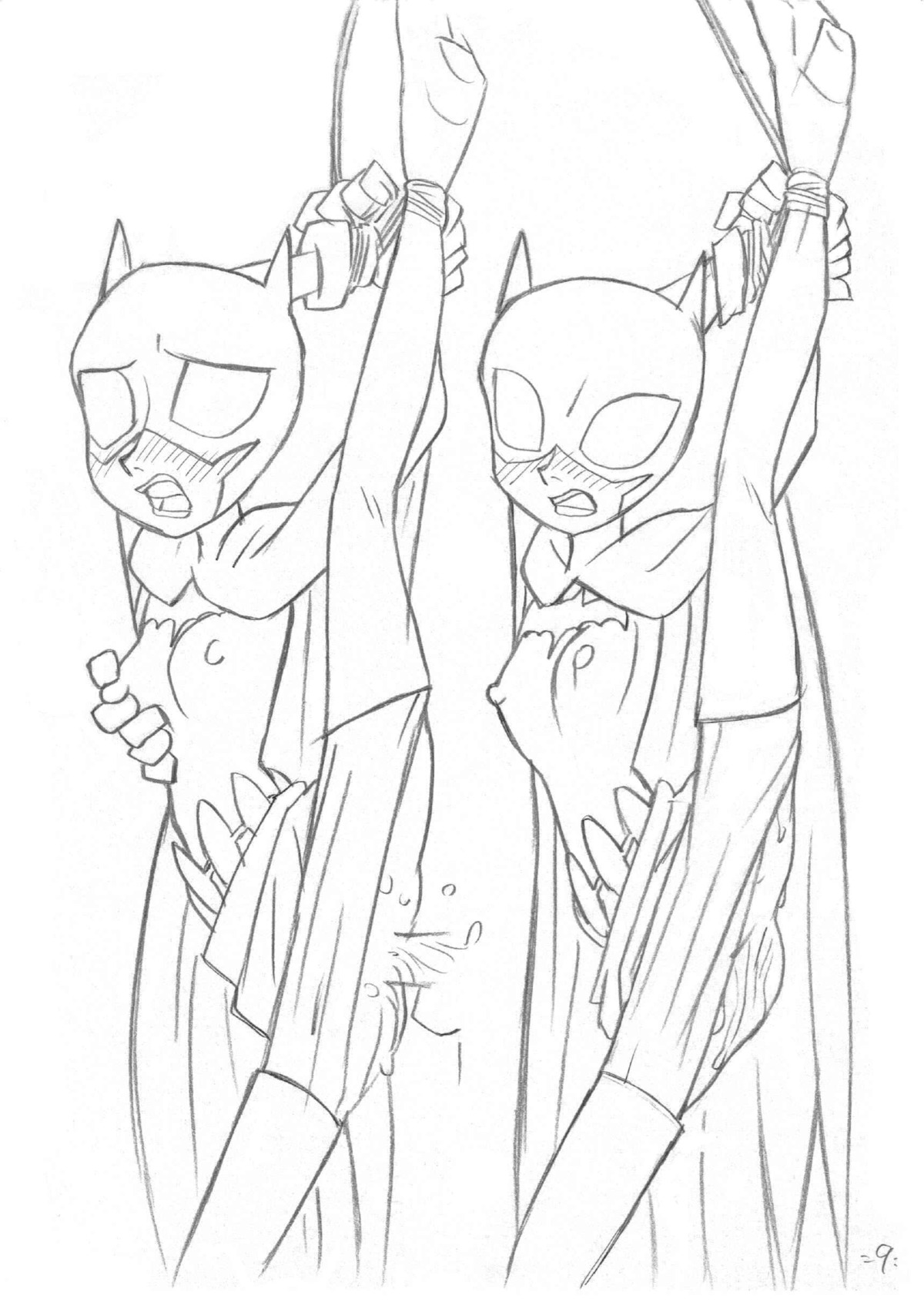 barbara_gordon batgirl batman_(series) bondage clothed_sex cum cum_inside dc_comics female monochrome nipples rape rule34 the_batman_(tv_series) tied_up torn_clothes union_of_the_snake