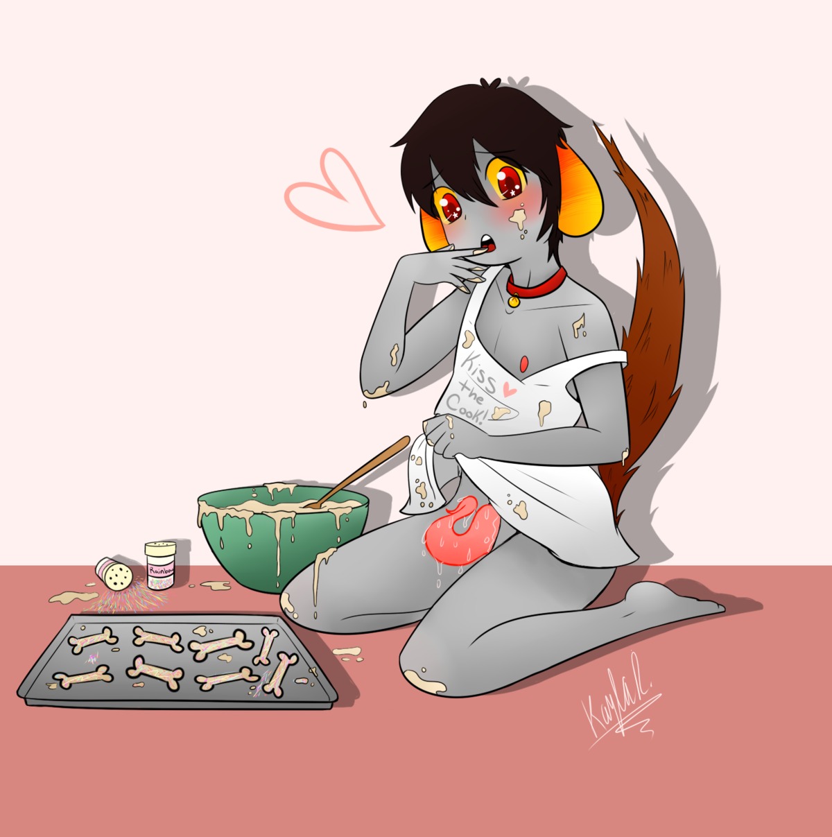 alien alien_humanoid animal_humanoid animal_tail baking black_hair blush bone canid canid_humanoid collar cooking crotch_tentacles e621 erection fan_character femboy genitals grey_body grey_skin hair heart_symbol hi_res homestuck horn horned_humanoid humanoid kiranohara male mammal mammal_humanoid messy ms_paint_adventures nipples penis presenting red_eyes solo tentacles troll_(homestuck)