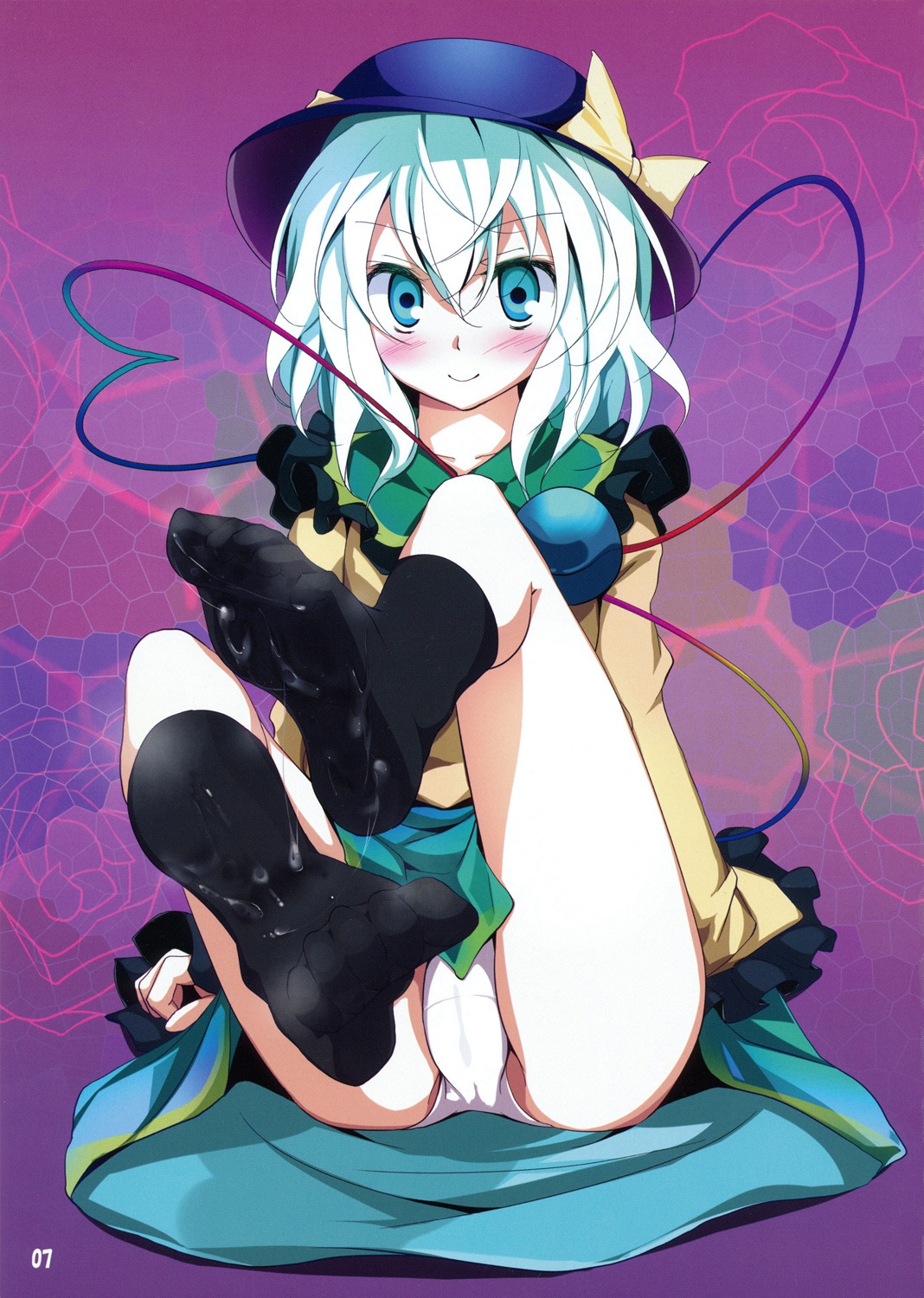 blush cum cum_on_body cum_on_lower_body feet female footwear hat highres koishi_komeiji page_7 page_number panties pantyshot pov_feet rule34 short_hair silver_hair socks touhou underwear usotsukiya