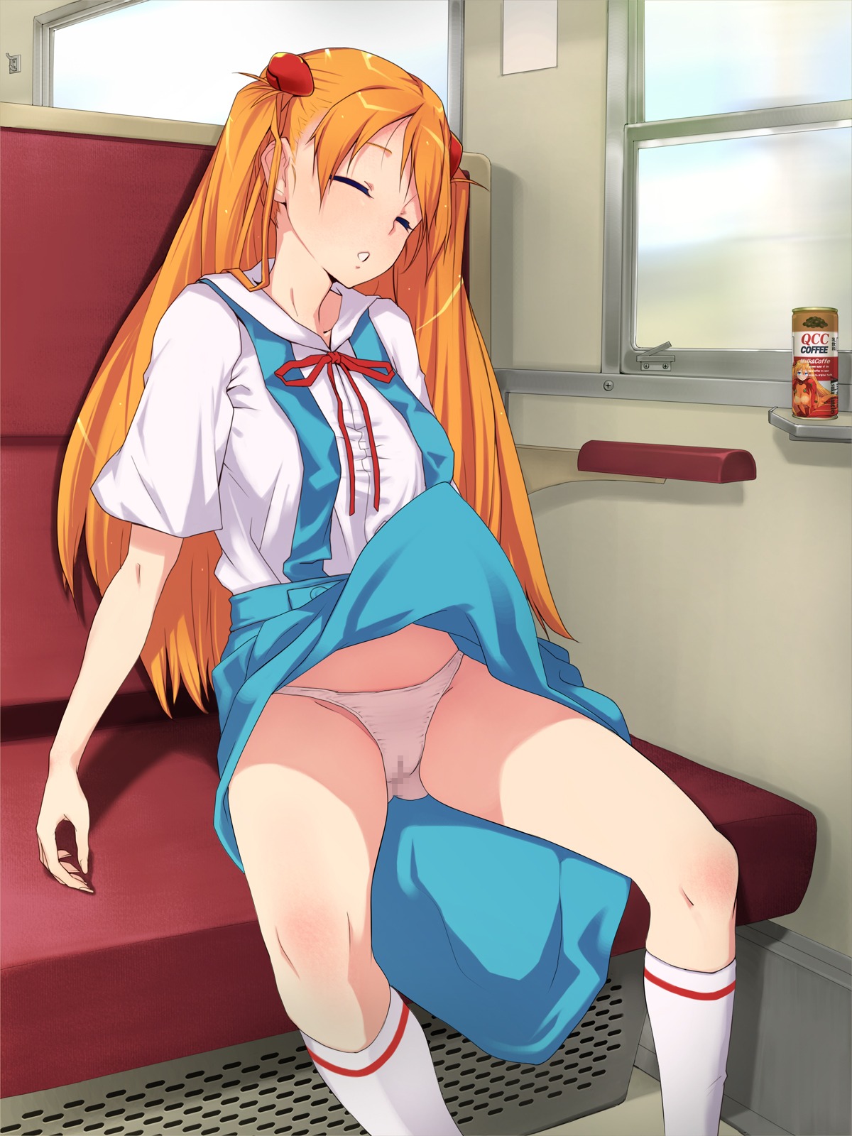 asuka_langley_sohryu censored clothing female mosaic_censoring neon_genesis_evangelion panties rule34 school_uniform skirt skirt_lift sleeping tagme