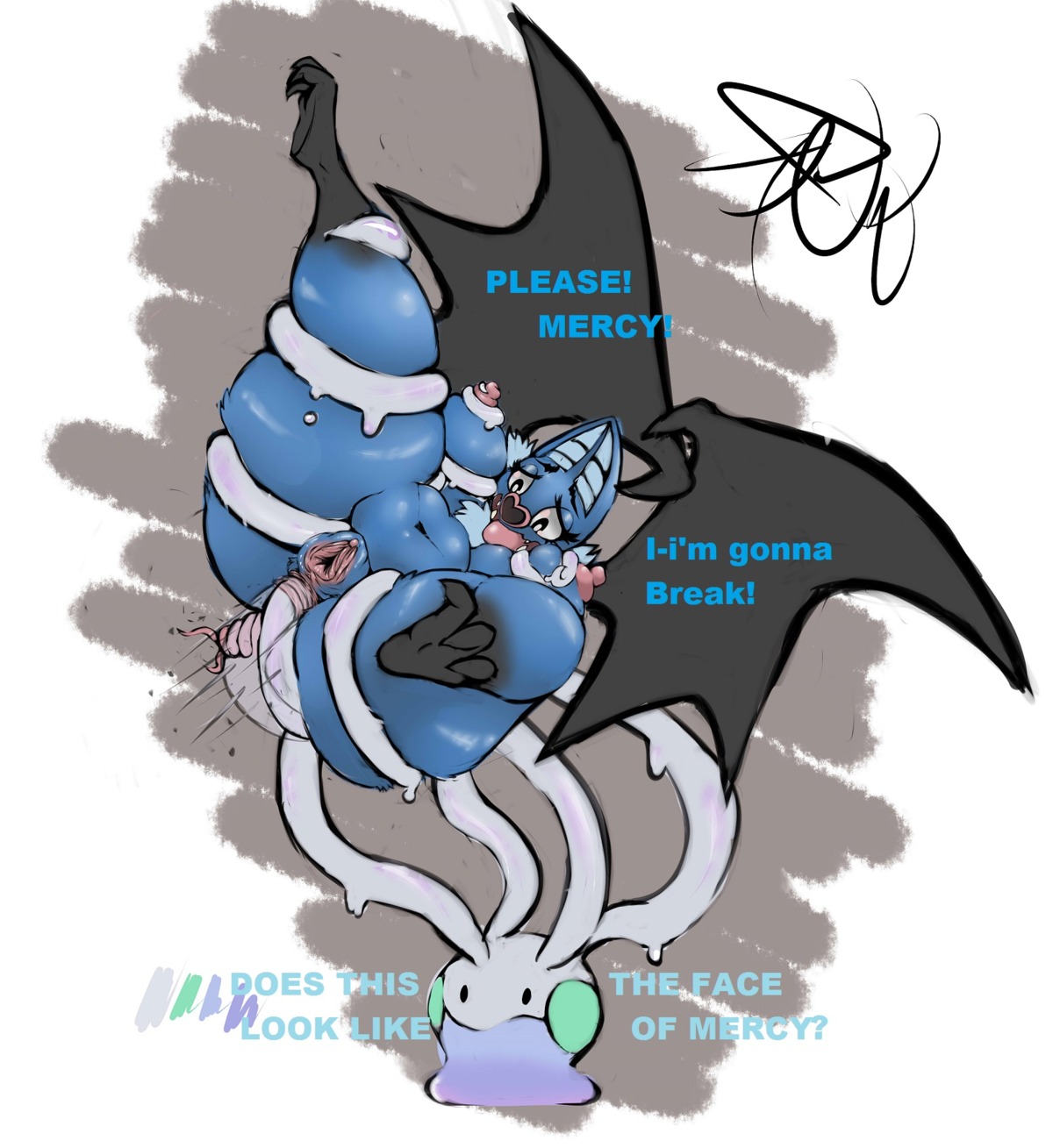 2013 3_toes anal anal_penetration anthro areola bat belly big_breasts big_butt biped black_eyes blue_body blue_fur breasts butt curvy_figure deep_navel dialogue digital_media_(artwork) duo e621 english_text erect_nipples eyelashes fangs feet female fur gastropod generation_5_pokemon generation_6_pokemon genitals goomy hi_res mammal mollusk navel nintendo nipples overweight overweight_female penetration pokemon pokemon_(species) pupils slightly_chubby slug soles swoobat teeth tentacles text thick_thighs toes tongue tongue_out voluptuous vulva white_pupils wide_hips wolflance