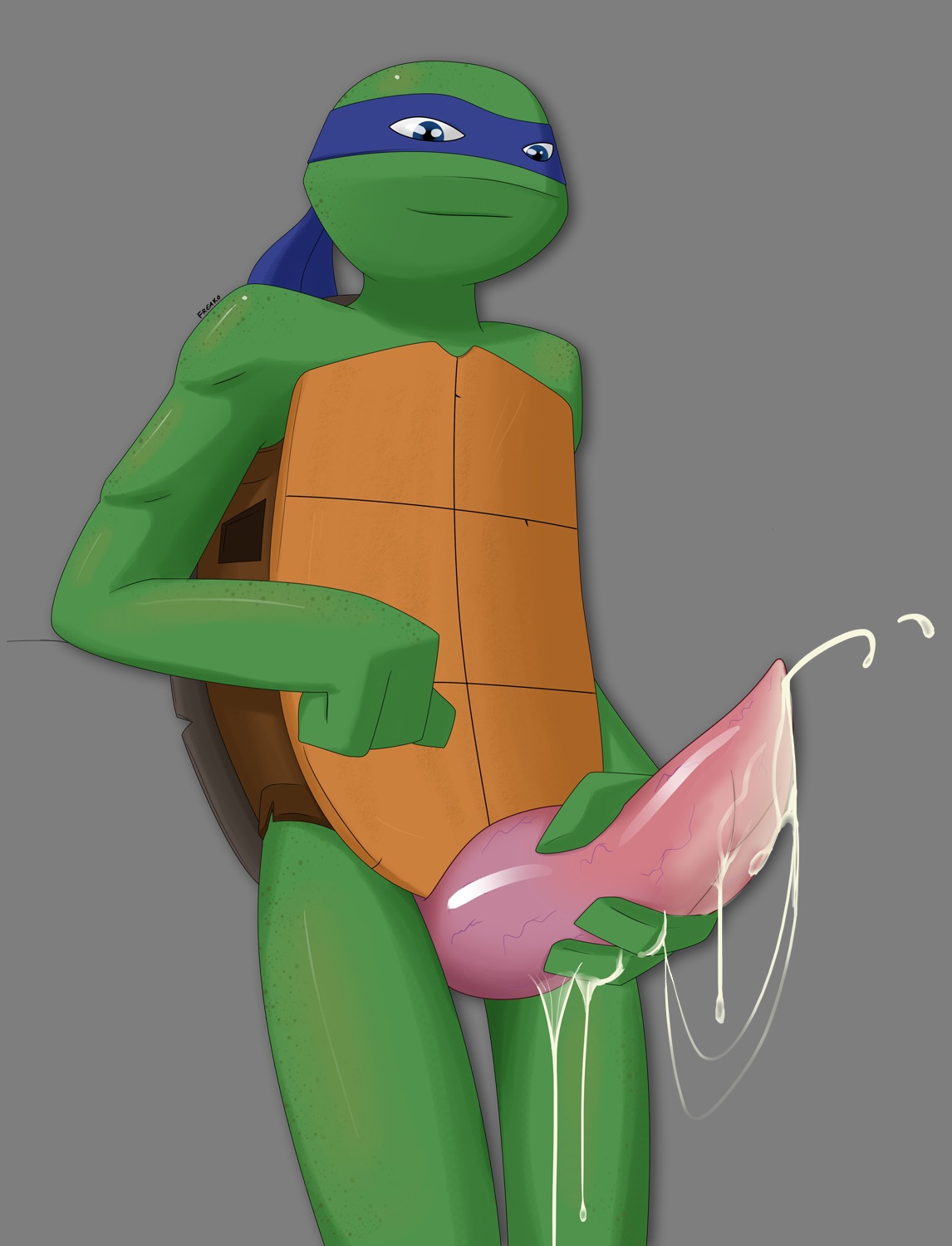 alpha_channel animal_genitalia animal_penis anthro big_penis bodily_fluids cum e621 erection freako genital_fluids genitals hi_res leonardo_(tmnt) male mask nude penis reptile scalie shell solo tapering_penis teenage_mutant_ninja_turtles turtle