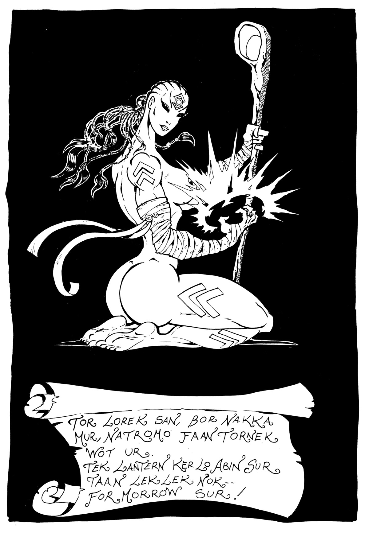 1girls alien alien_girl alien_humanoid braid braided_hair colorless dc dc_comics female green_lantern_(series) indigo-1 indigo_lantern indigo_tribe no_color rule34 solo solo_female solo_focus staff tagme text