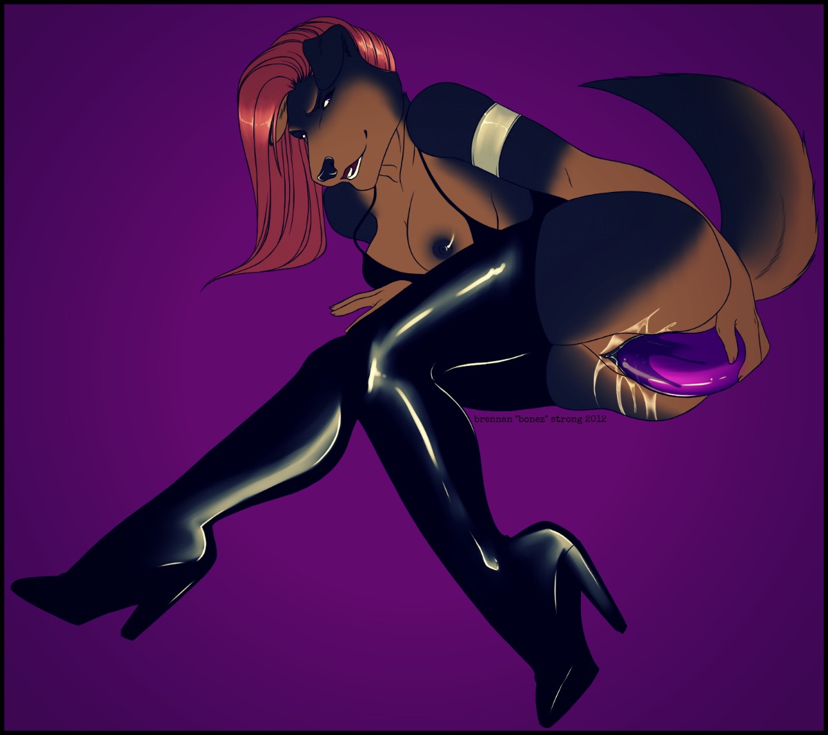 2012 anthro black_border bodily_fluids boots border breasts canid canine canis clothed clothing dildo domestic_dog dress e621 female footwear genital_fluids genitals high_heeled_boots high_heels legwear looking_at_viewer lovelybonez mammal masturbation penetration purple_background sex_toy sex_toy_in_vagina sex_toy_insertion shoes simple_background skimpy solo tail thigh_boots thigh_highs toying_self vaginal vaginal_fluids vaginal_masturbation vaginal_penetration vulva