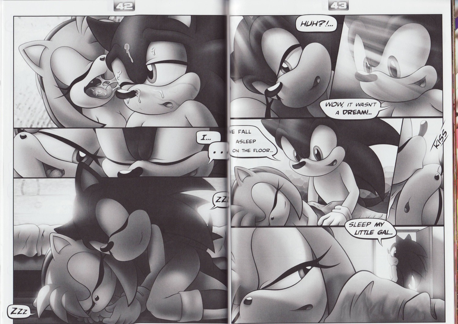 absurd_res amy_rose amy_untold anthro bodily_fluids breasts butt comic cum dialogue door duo e621 english_text eulipotyphlan eyes_closed female genital_fluids greyscale hedgehog hi_res kissing licking light male mammal monochrome morning nude one_eye_closed sega sleeping sonic_the_hedgehog sonic_the_hedgehog_(series) sunlight tc text tongue tongue_out wink