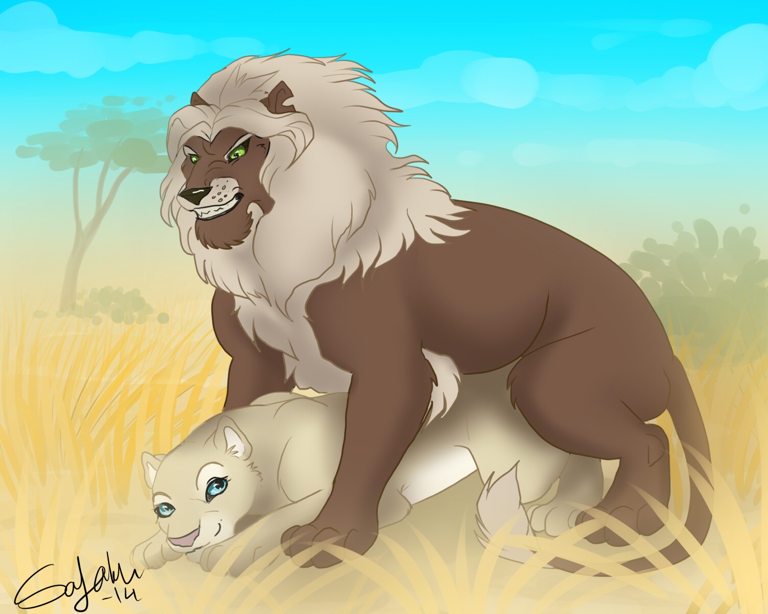 2014 5:4 all_fours cloud doggystyle duo e621 felid female feral from_behind_position hi_res lion male male/female mammal outside pantherine savanna sex sky source_request unknown_artist