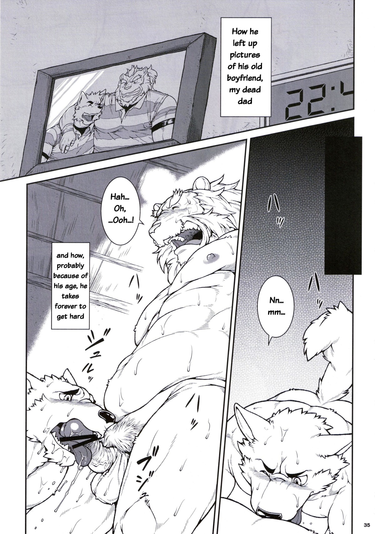 abs absurd_res age_difference anthro balls blush canid canine canis comic dialogue duo e621 english_text erection felid fellatio fur genitals greyscale hi_res him_and_teacher humanoid_genitalia humanoid_penis jin_(artist) licking lion male male/male male_penetrated male_penetrating male_penetrating_male mammal mature_anthro mature_male monochrome multiple_scenes nipples oral oral_penetration pantherine penetration penile penis penis_lick sex sideways_oral teeth text tongue tongue_out wolf