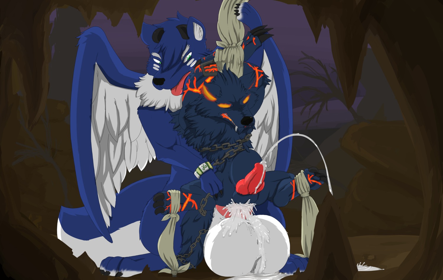2013 abdominal_bulge anal anal_orgasm anal_penetration balls bdsm belly big_balls bodily_fluids bondage bound canid canine canis chain cum cum_in_ass cum_inside cum_on_balls cum_on_ground cum_on_self cum_while_penetrated deity deretto_alexiel domestic_dog dominant duo e621 ejaculation erection excessive_cum excessive_genital_fluids feathered_wings feathers fenrir_(smite) feral feral_on_feral genital_fluids genitals green_eyes hands-free hi_res horn huge_balls hyper hyper_balls hyper_genitalia knot larger_dom larger_male male male/male male_penetrated male_penetrating male_penetrating_male mammal norse orgasm outside penetration penis red_penis redemption3445 sex size_difference smaller_male smite suspension tail white_balls white_belly wings wolf