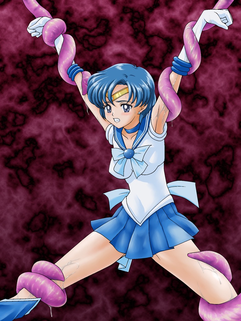1girls ami_mizuno big_breasts bishoujo_senshi_sailor_moon blue_eyes blue_hair breasts choker circlet clothing elbow_gloves female fujimaruu gloves gritted_teeth knee_boots kneehighs miniskirt restrained rule34 sailor_mercury skirt slime_(substance) small_breasts solo tagme tentacle