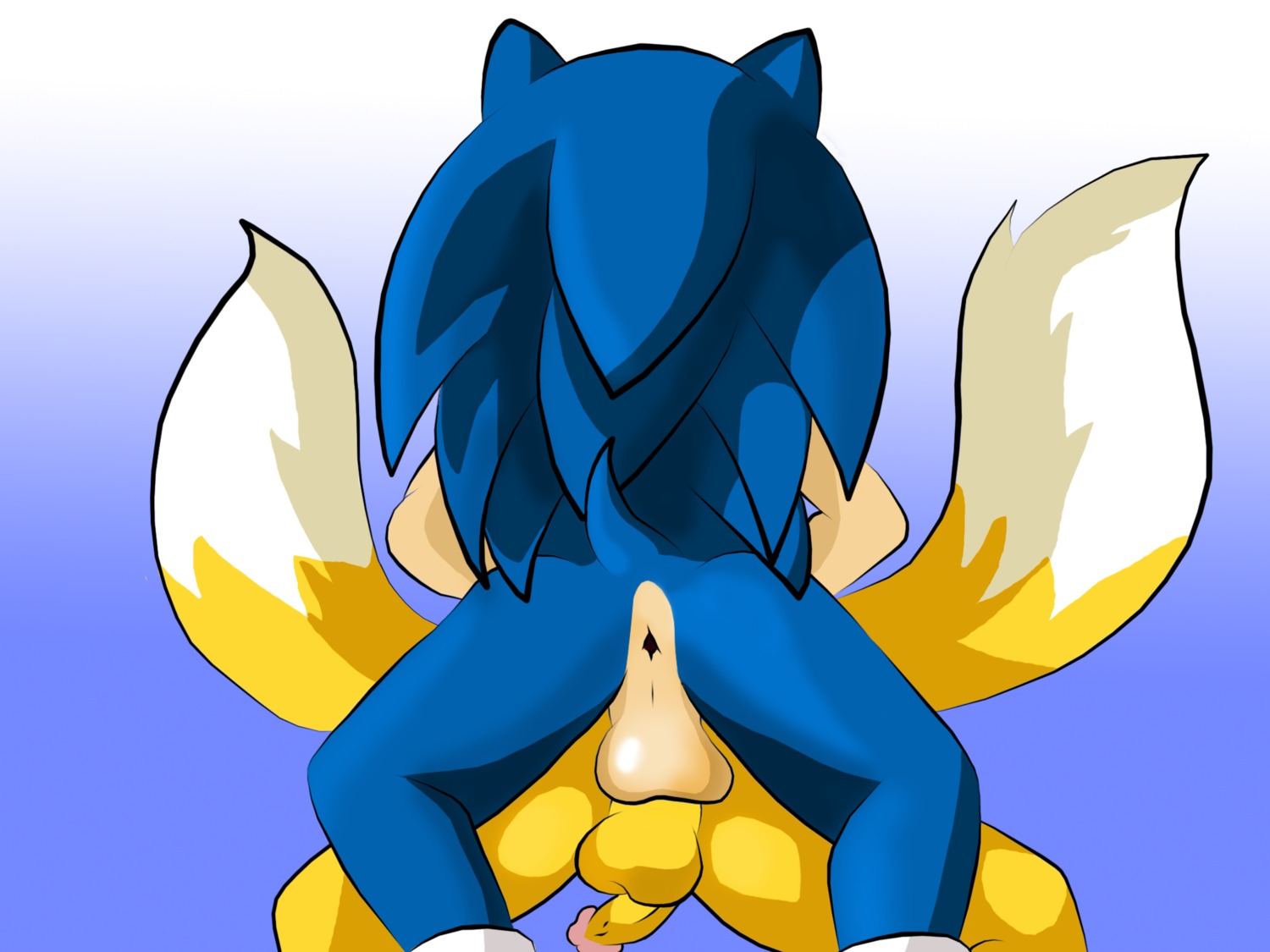 4:3 all_fours anal anthro backsack balls blue_body blue_fur canid canine dominant dominant_male duo e621 eulipotyphlan fox fox_tail fur genitals hedgehog hi_res jenokamui male male/male male_penetrated male_penetrating male_penetrating_male mammal miles_prower multi_tail penetration penis sega sex sonic_the_hedgehog sonic_the_hedgehog_(series) submissive tail