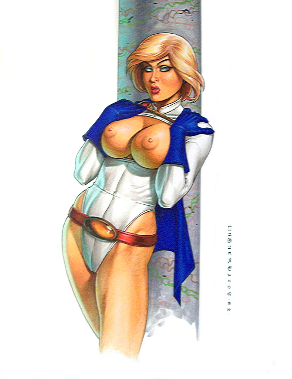 1girls 2008 big_breasts blonde_hair blue_eyes breasts dc dc_comics female female_only joseph_michael_linsner kara_zor-l karen_starr large_breasts nipples power_girl rule34 solo superman_(series) tagme