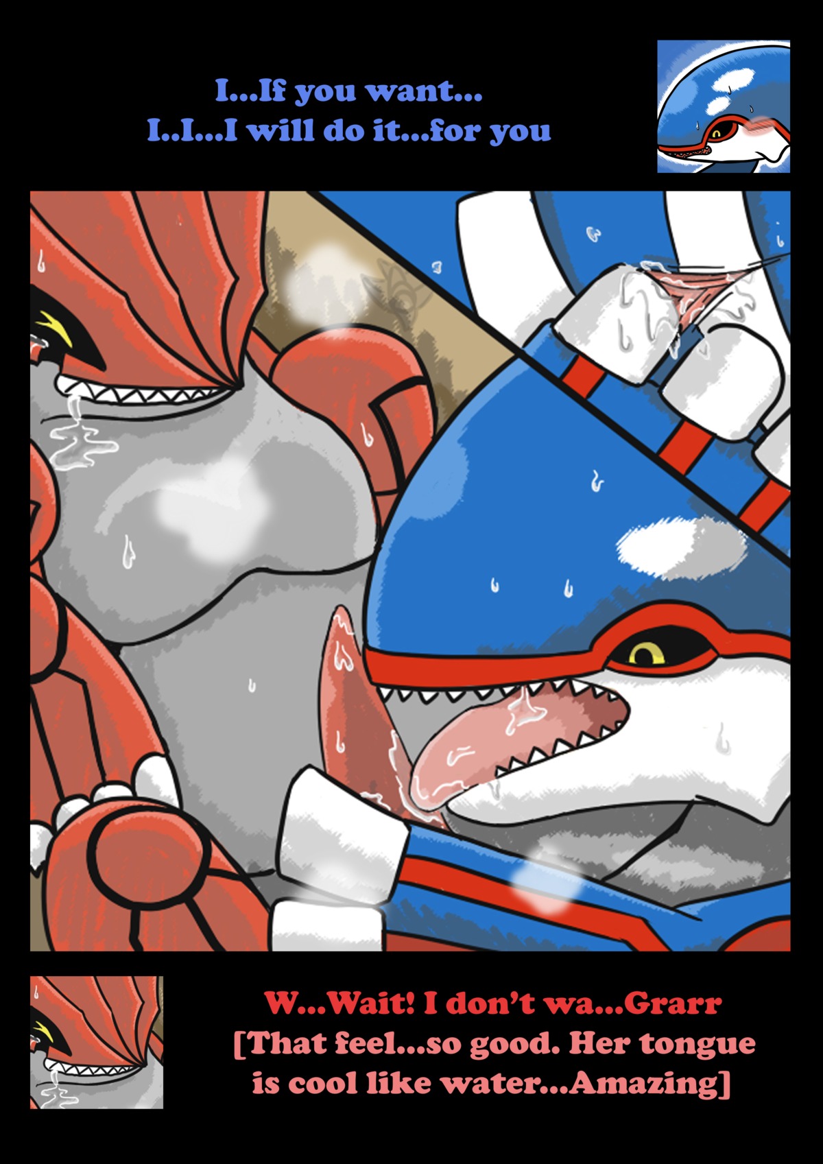 absurd_res blush bodily_fluids comic digital_media_(artwork) duo e621 english_text erection female feral fingering generation_3_pokemon genitals groudon hi_res kyogre legendary_pokemon licking male male/female masturbation nintendo penis pokemon pokemon_(species) saliva steam sweat text tongue tongue_out translated vaginal vaginal_masturbation vavacung vulva