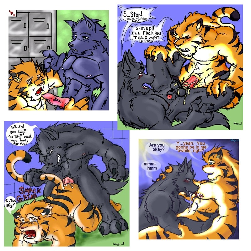 anal anthro canine comic cum cum_inside eye_contact feline foreskin fur furry gay looking_at_another male no_humans penetration penis rule34 sex tail tail_grab tiger uncircumcised uncut wolf wolf_love!