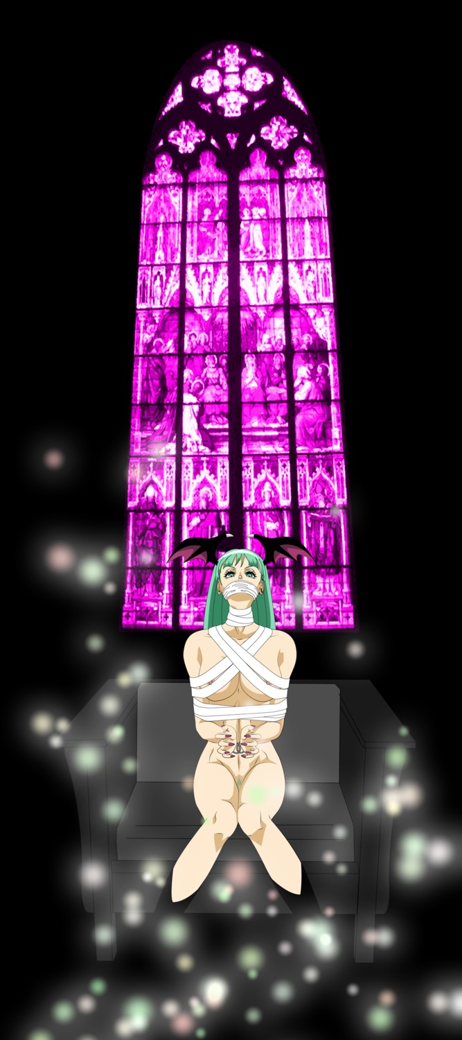 1girls a1aska bondage breasts darkstalkers female green_hair morrigan_aensland pubic_hair rule34 small_breasts solo tagme
