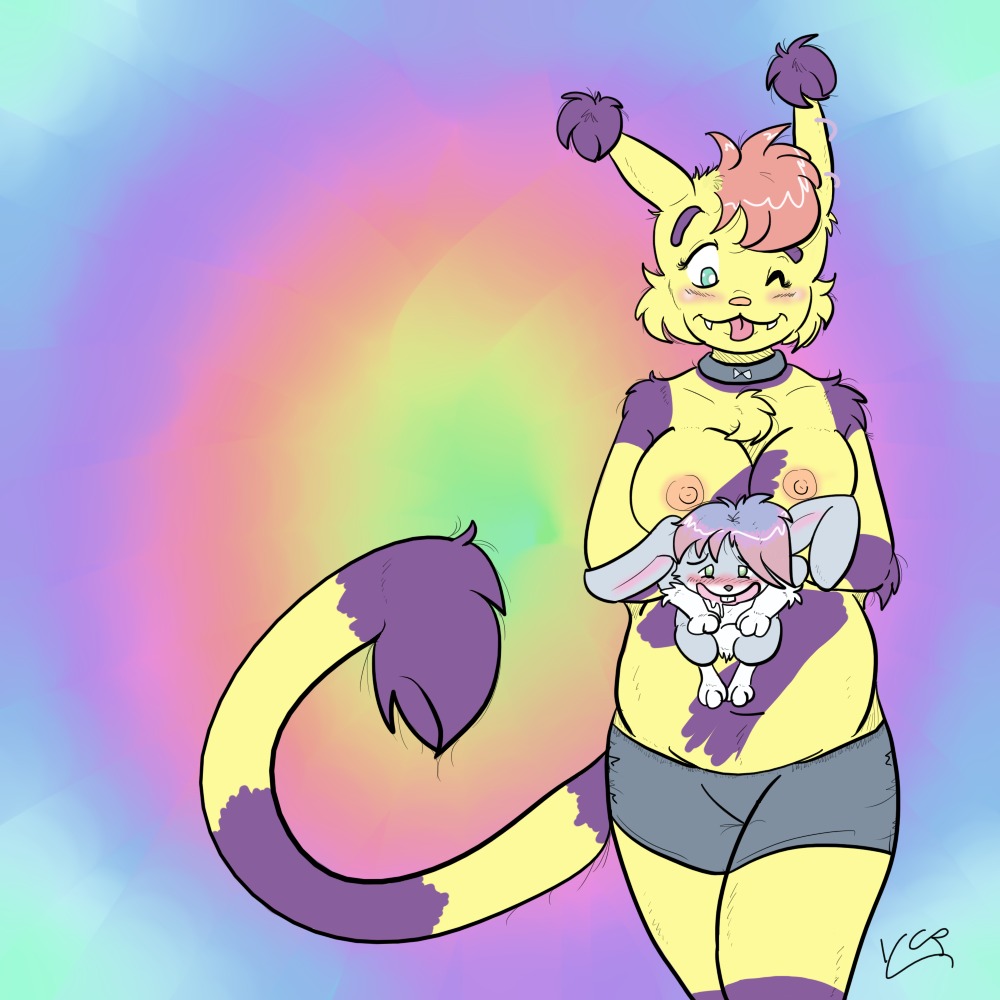 anthro blush breasts chubby electabuzz empa empabuzz fat female fur furry lagomorph male nipples pokemon rabbit rule34 topless ycr yellow